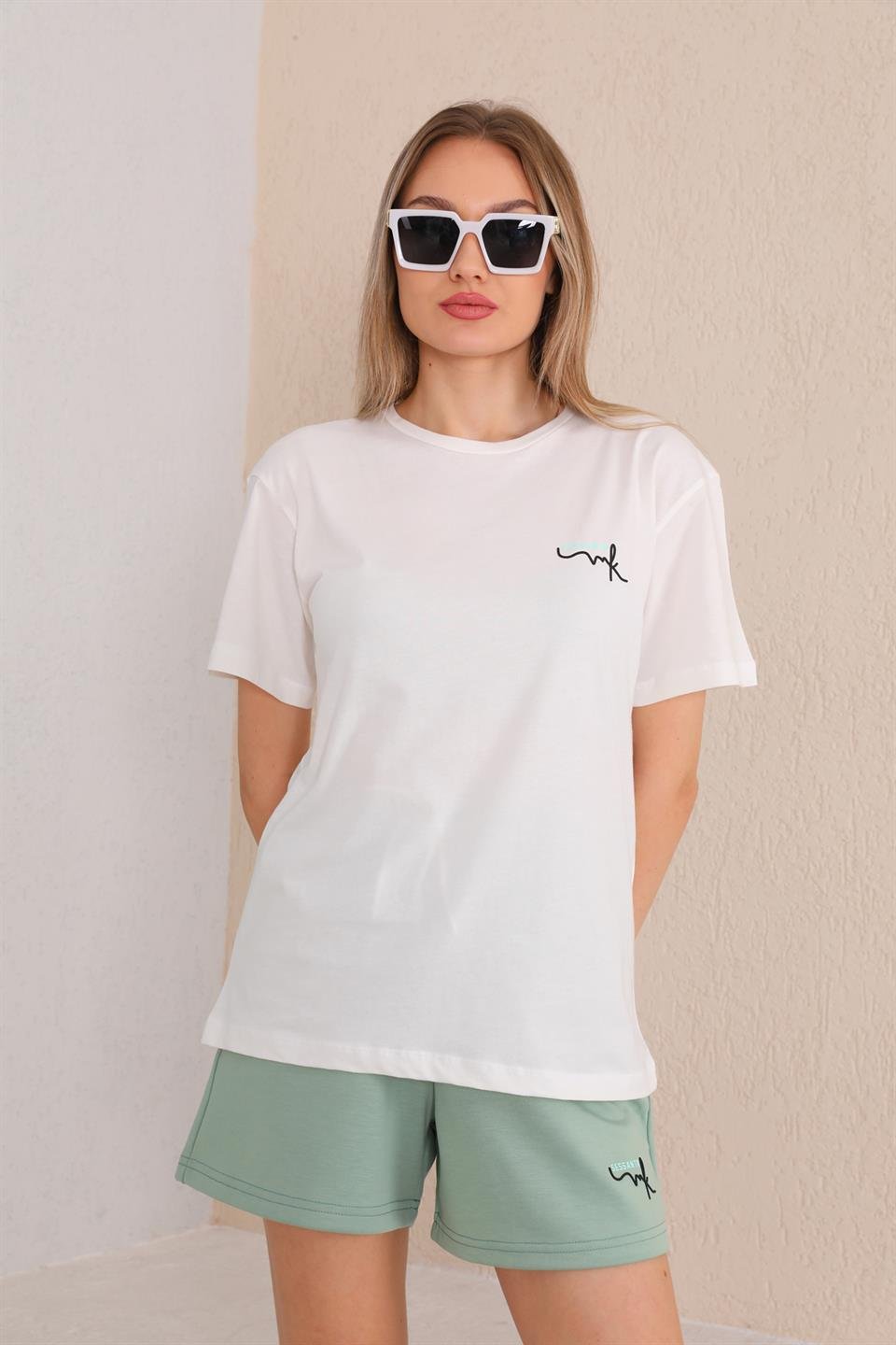 WESTBOUND - Kadın T-Shirt Şort Günlük Spor Takım, Şortlu Pijama Takımı -  Mint- SS-1010