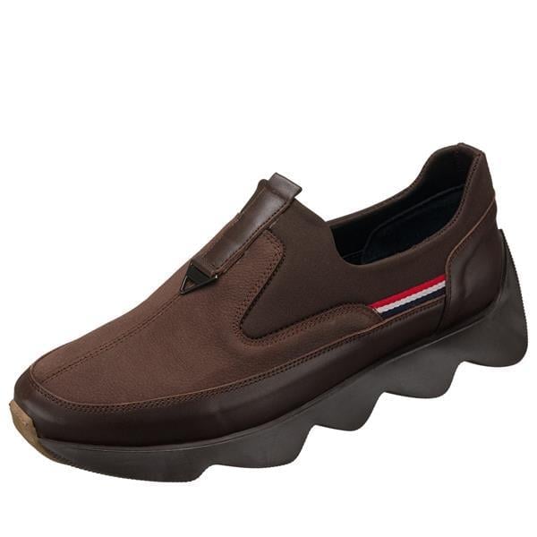 USST1963 Brown Leather & Stretch Fabric Wide Fit Men's King Size Slip-on Casual Soes 