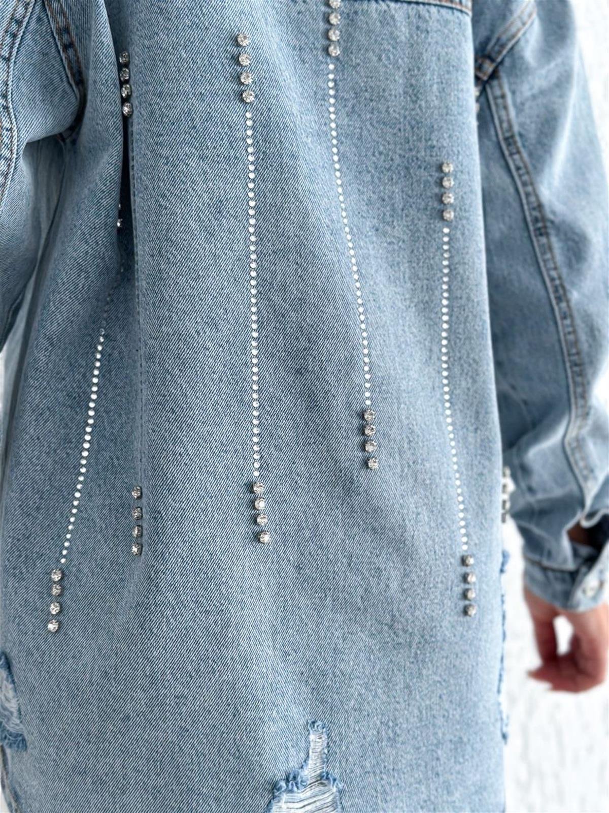 Oreo Kadın Taş Detaylı Kot Ceket Buz Mavi / Stalibutik