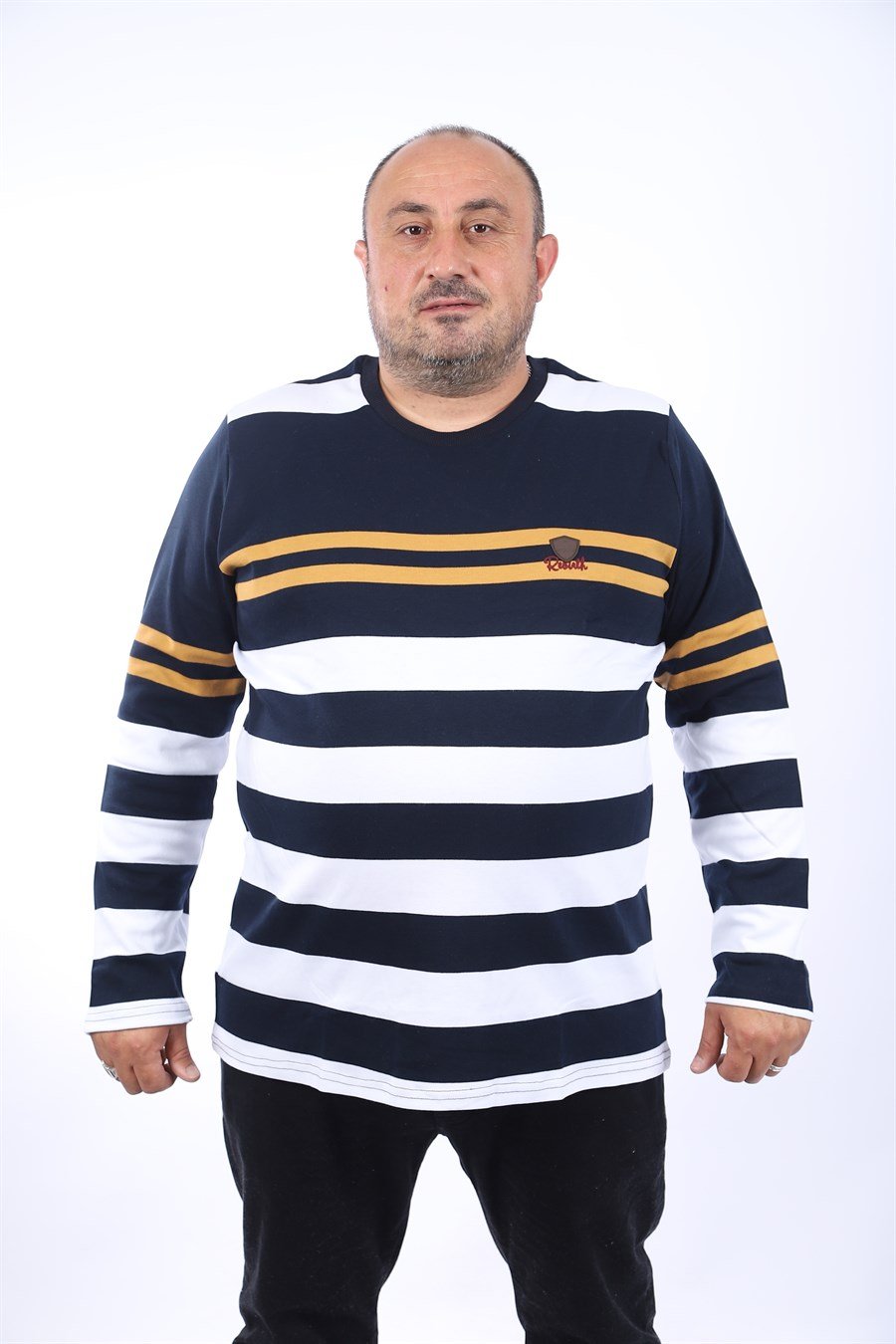 MocGrande Erkek Büyük Beden Uzun Kol Tişört Çizgili 22145-Lacivert