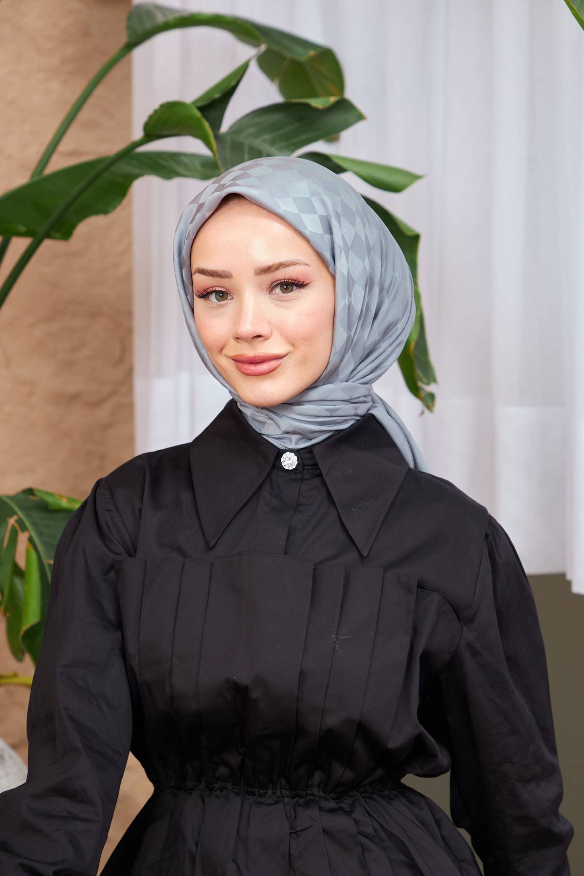 Dama Jakarlı Eşarp Gri 9900-04