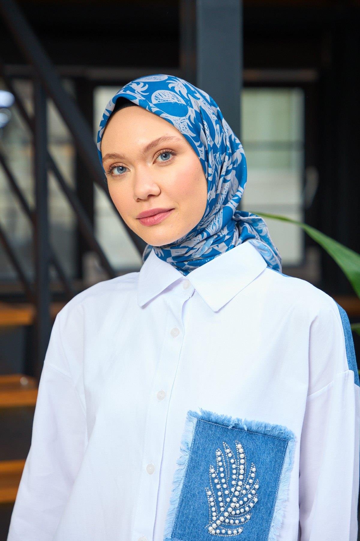 Harmony Collection Soft Eşarp Mavi Gri 1182-15