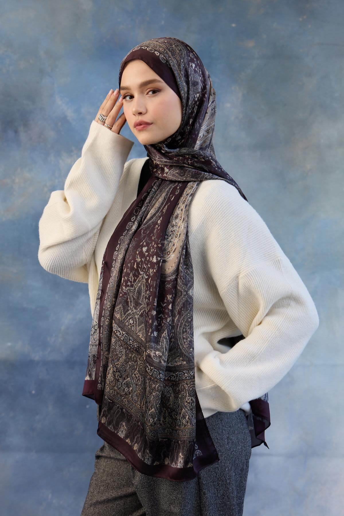 Mürdüm Hint Vual Şal -  5002-15