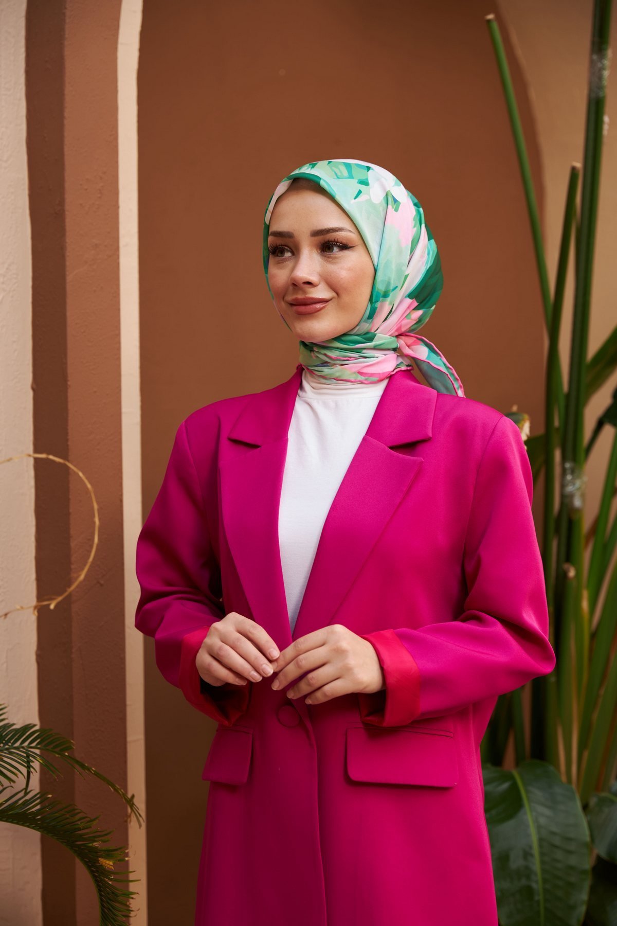 Nature Line Rose Soft Eşarp Yeşil Pembe 1156-13