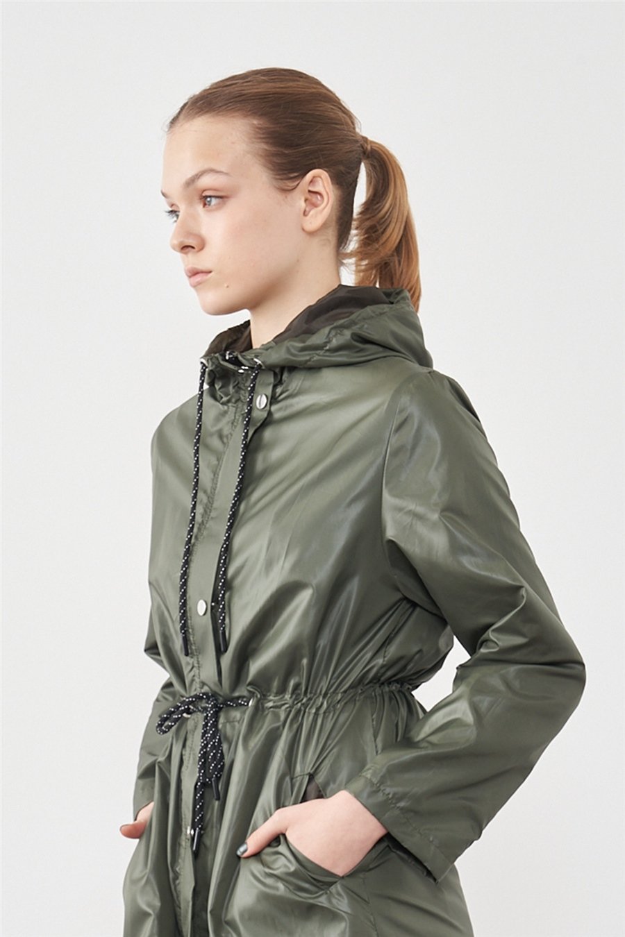 Çetinkaya Fithit 9423 Kapüşonlu Haki Uzun Yağmurluk