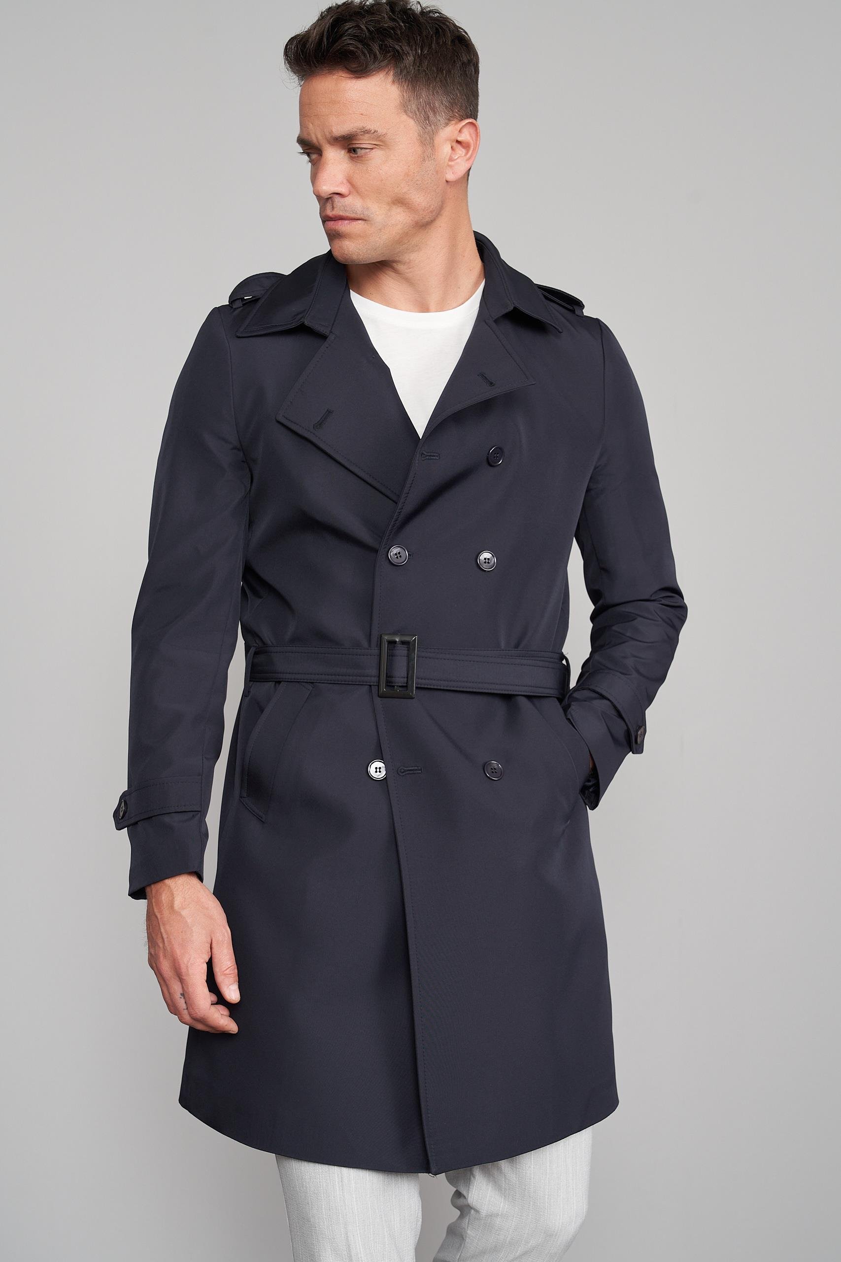 tsuguta27② Çetinkaya Mentality 7519 Diz Altı Kuşaklı Kruvaze Yaka Trençkot