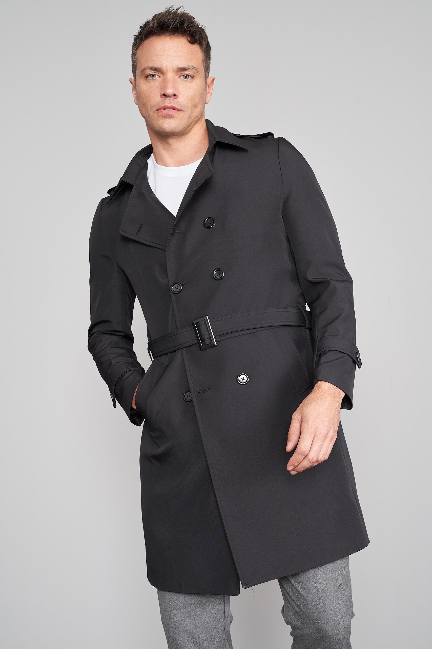 K*z様 キャタリナbj 200SH Çetinkaya Mentality 7519 Diz Altı Kuşaklı Kruvaze Yaka Trençkot Siyah