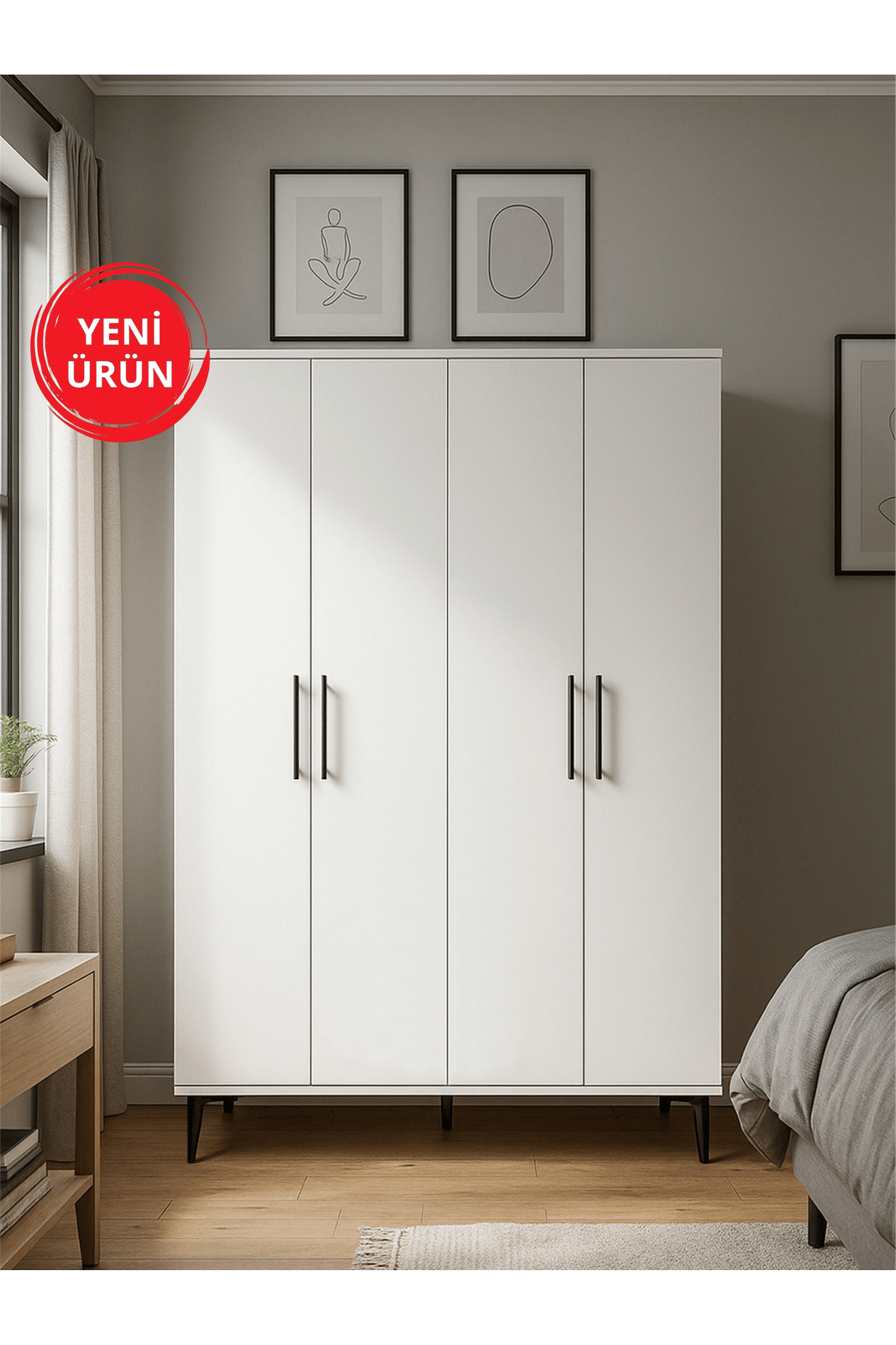 Dorpek Nuna 4 Kapaklı Gardırop – 180x120 cm Genç ve Yatak Odası Dolabı