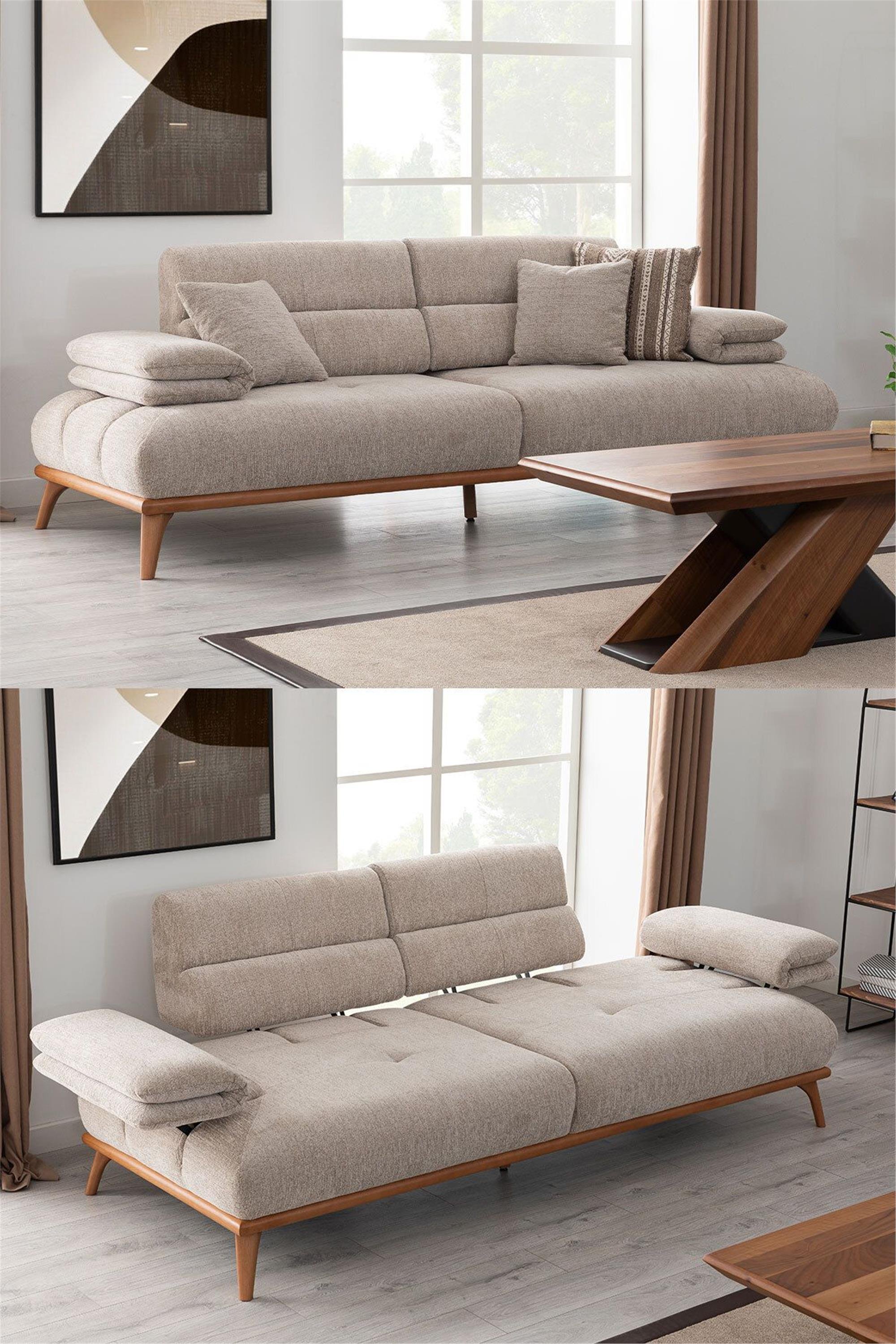 Eymense Monza Üçlü Mekanizmalı Üçlü Koltuk Kanepe Krem