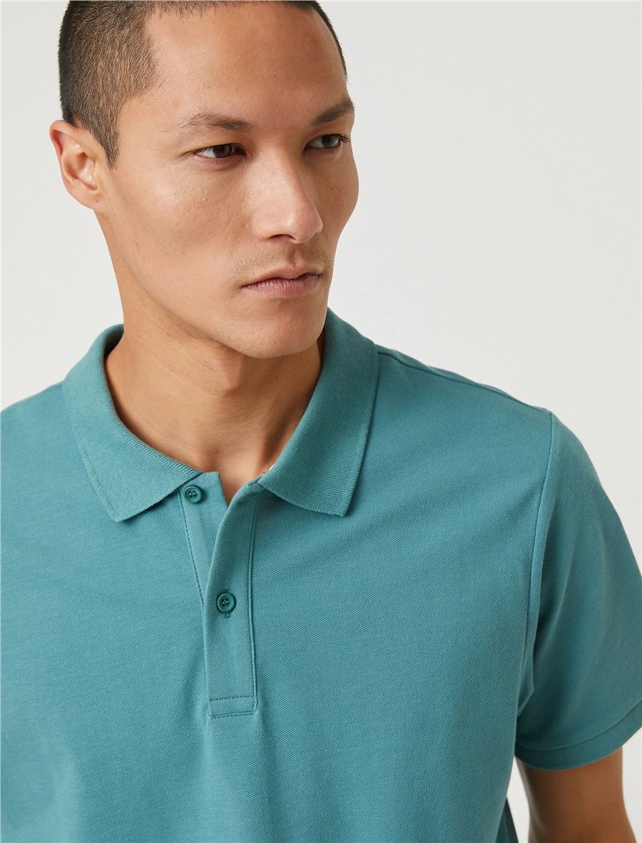 Koton 3Sam10001Mk Yeşil 824 Erkek Pamuk Jersey Polo Yaka T-Shirt