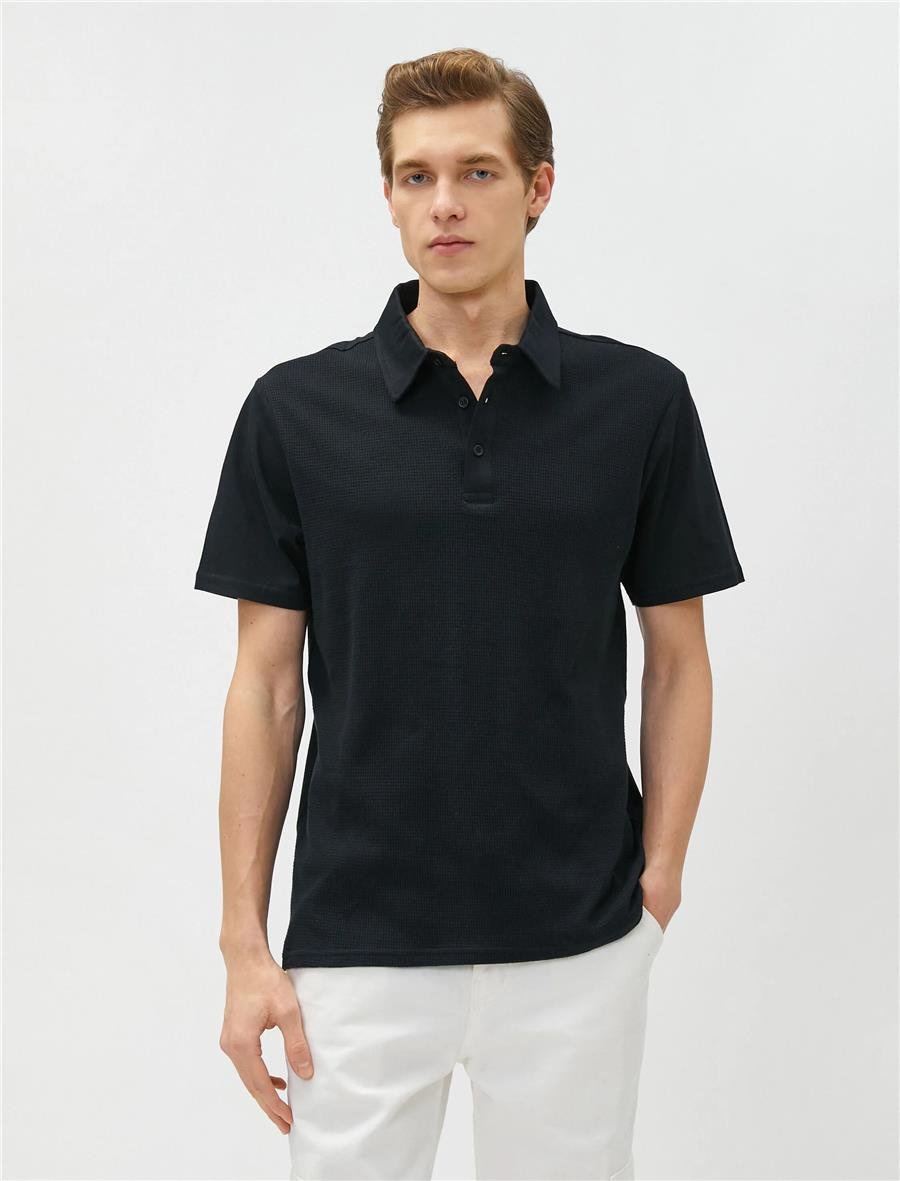Koton 3Sam10008Mk 999 Siyah Erkek Pamuk Jersey Basıc Polo Yaka T-Shirt
