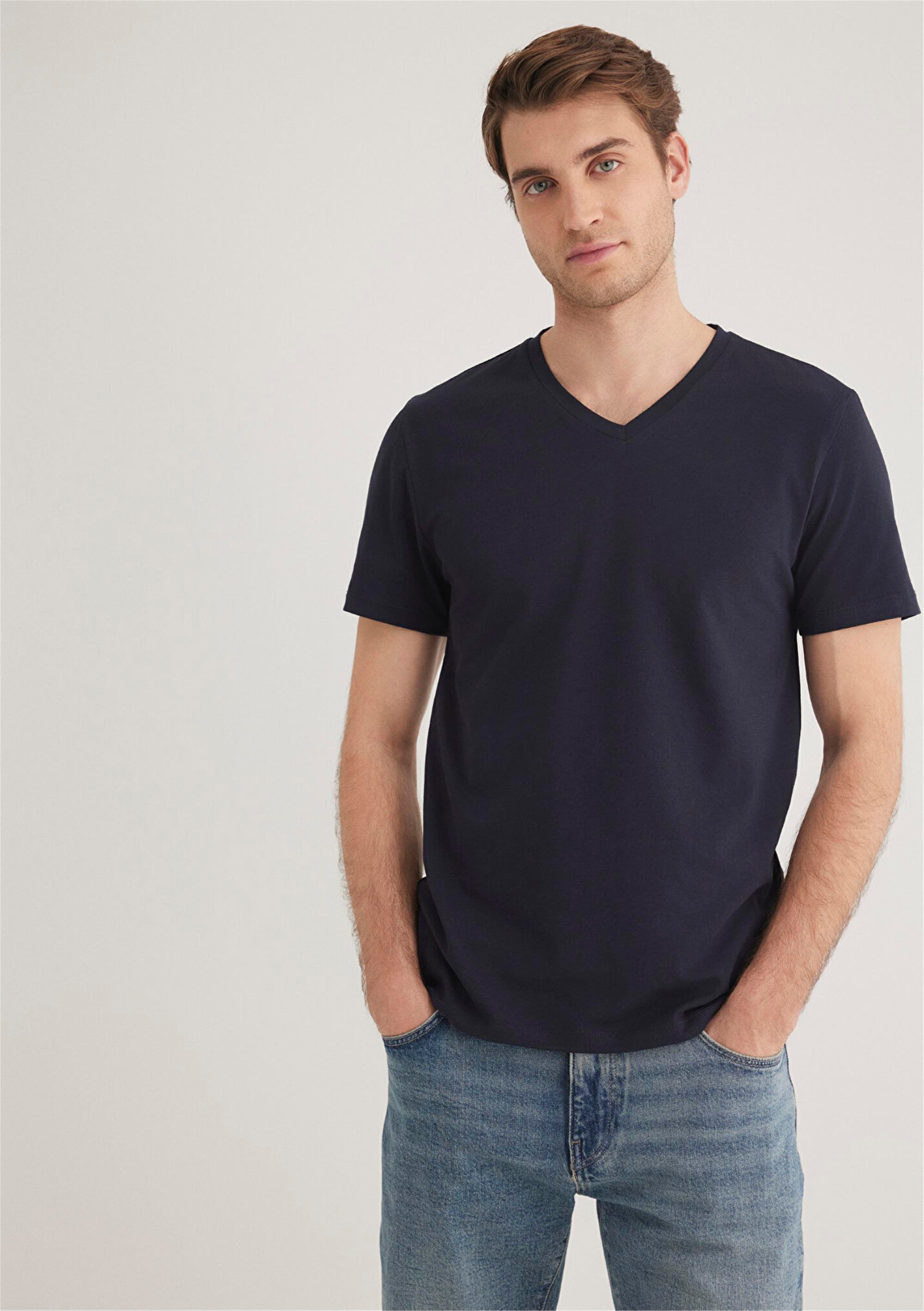 Mavi 061748-17588 Stretch V Yaka Koyu Lacivert T-Shirt | Çetinkaya
