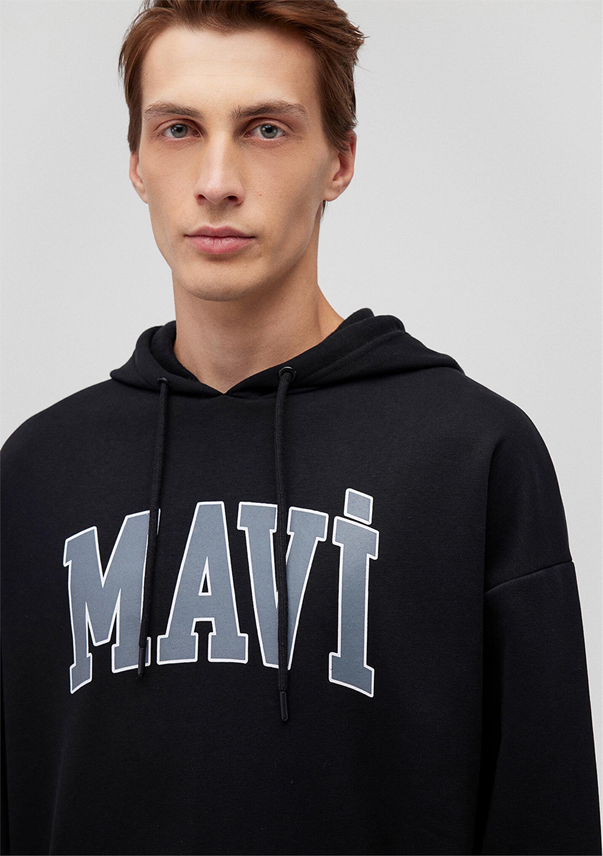 Mavi M067149-902 Siyah Erkek Oversize Kapuşonlu Logo Sweatshirt