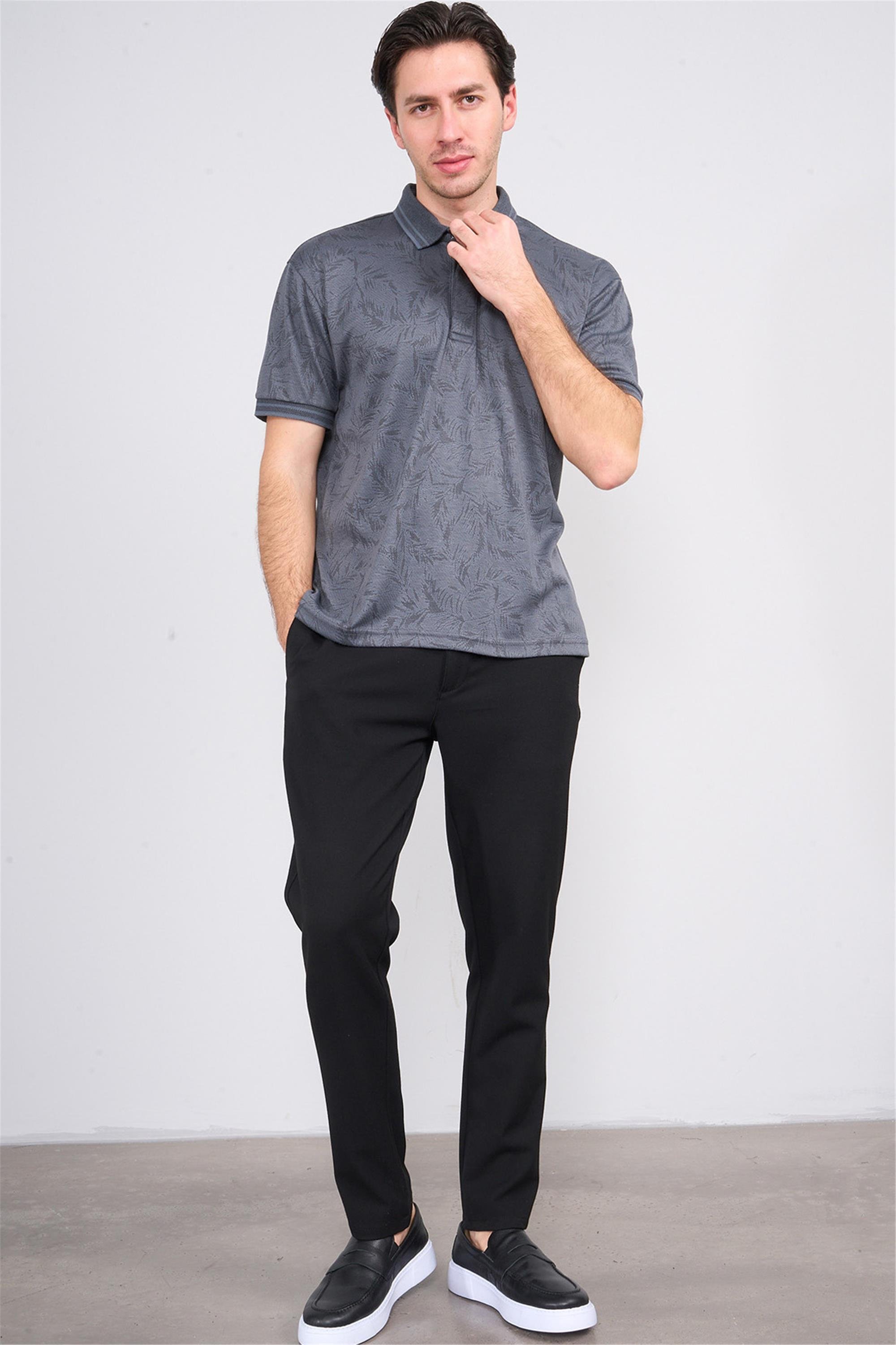 Mentality 4009 Erkek Polo Yaka Jakarlı Merserize T-shirt Antrasit