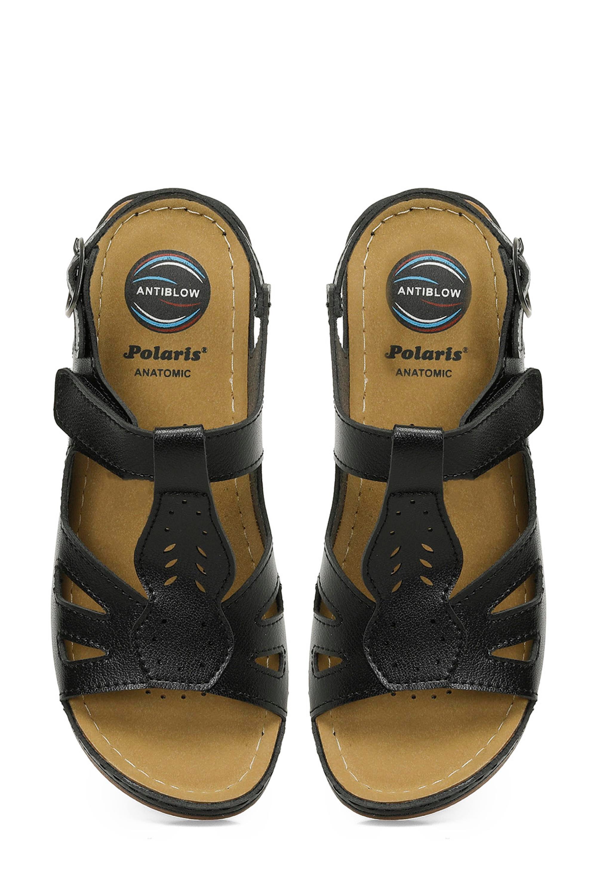 Polaris 5M 166375 Z5Fx Siyah Kadın Geleneksel Comfort Düz Sandalet