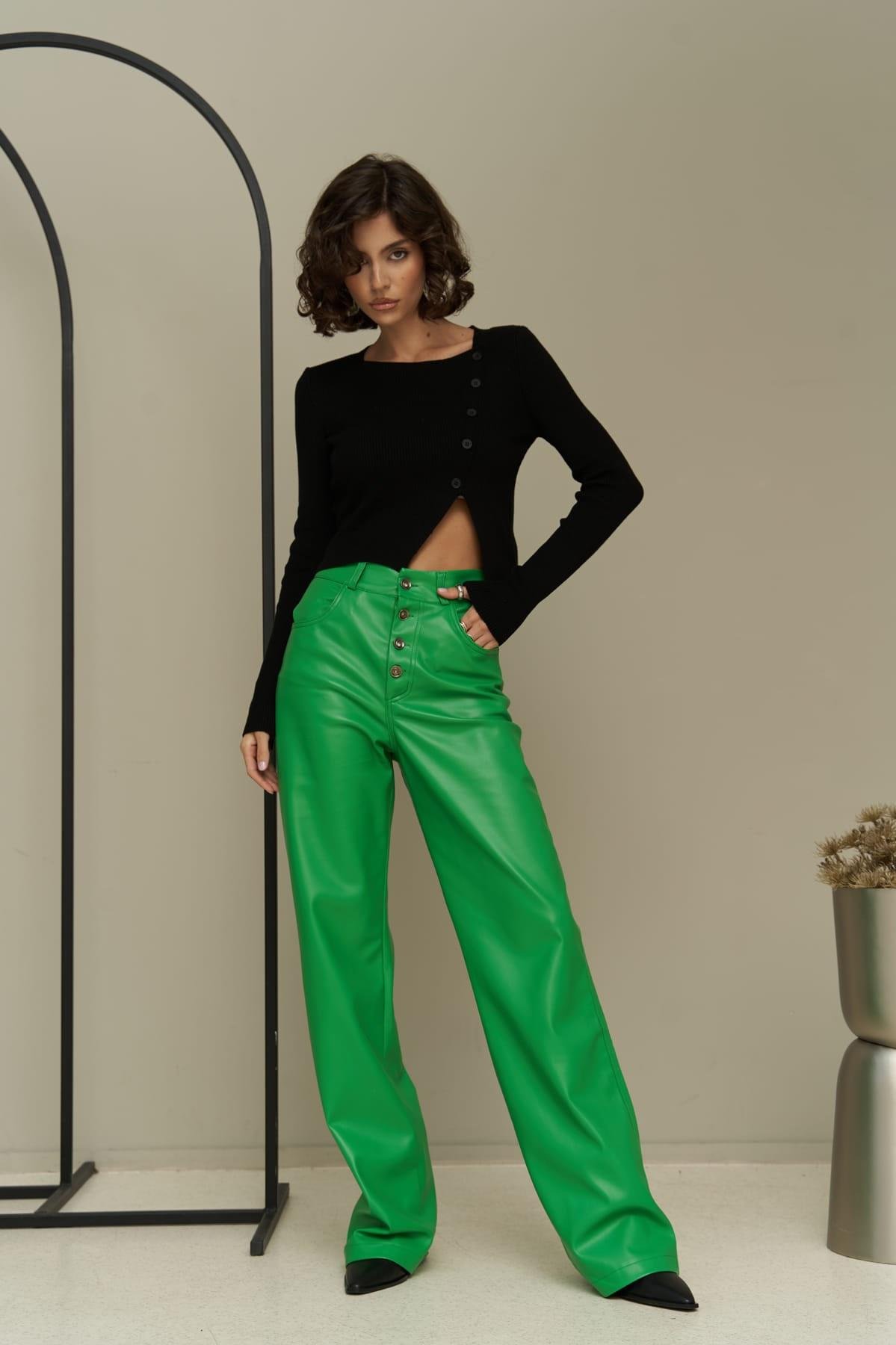 Mai Collection Scott Yeşil Deri Pantolon