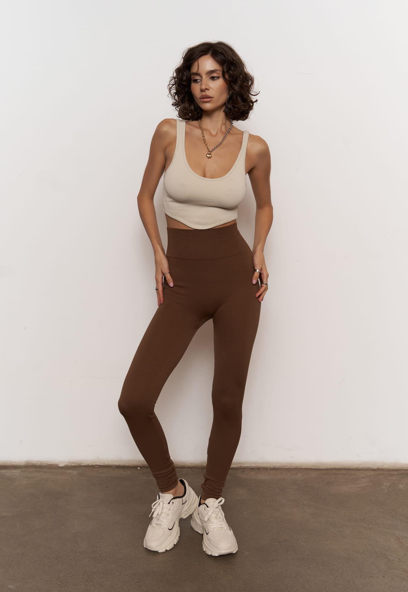 Mai Beige Seamless Corded Leggings