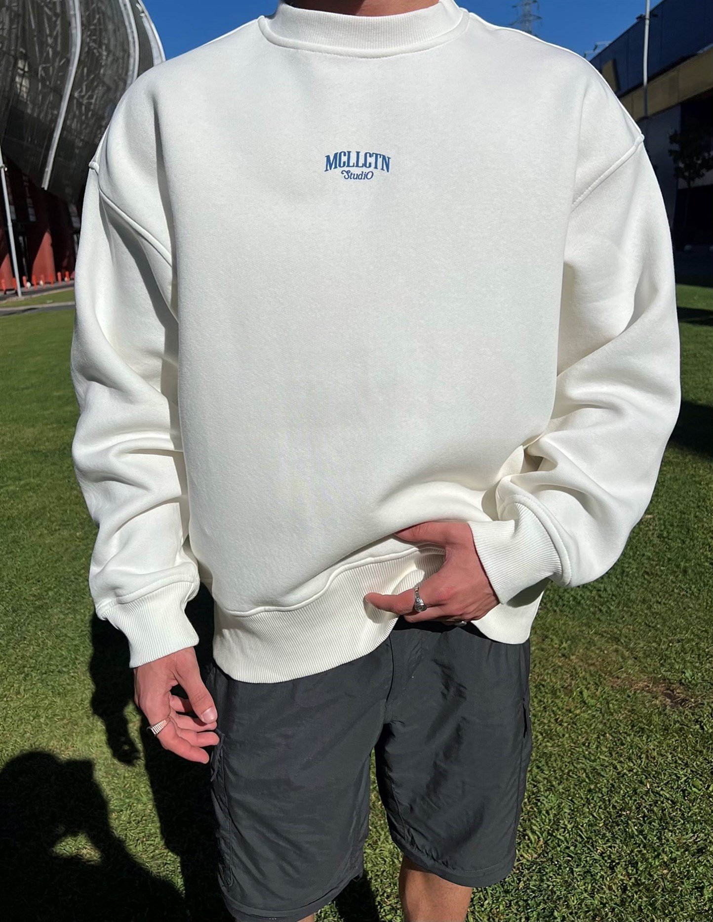 MCLLCTN Fear Less White Oversize Sweatshirt