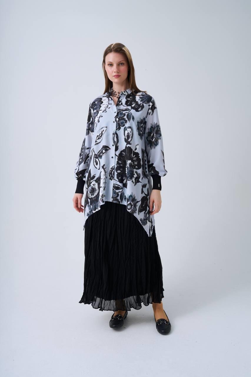 Jesica Krep Asimetrik Tunik - Siyah
