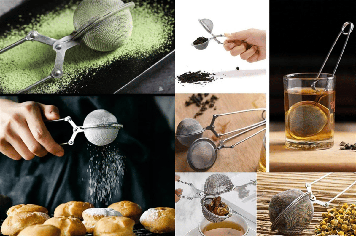 Afili Home Bitki Çayı Demleme Süzgeci, Maşalı Bitki Çayı ve Çay Süzgeci ve  Pratik Un Kakao