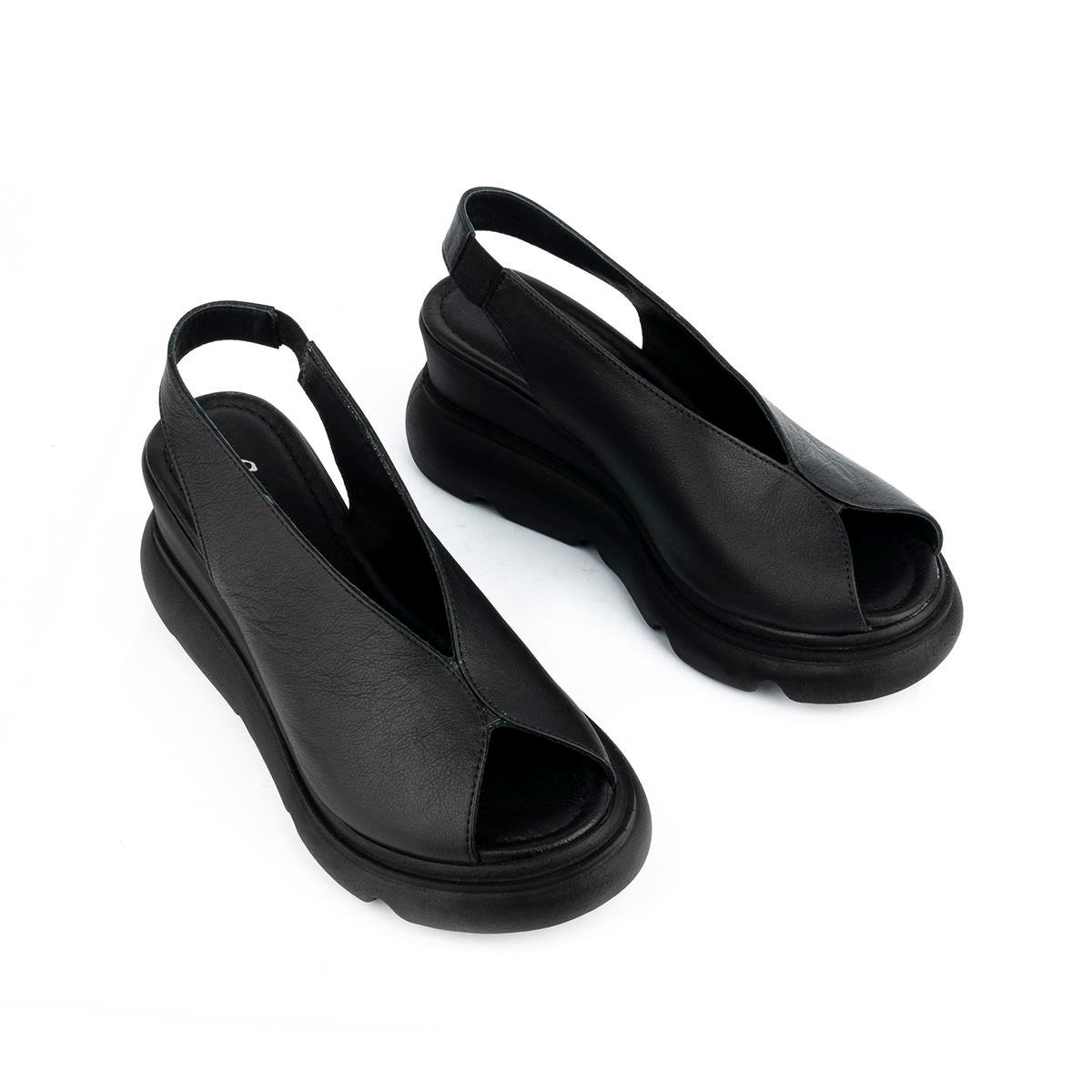 Modern Rahat Deri Yumuşak Sandalet Siyah