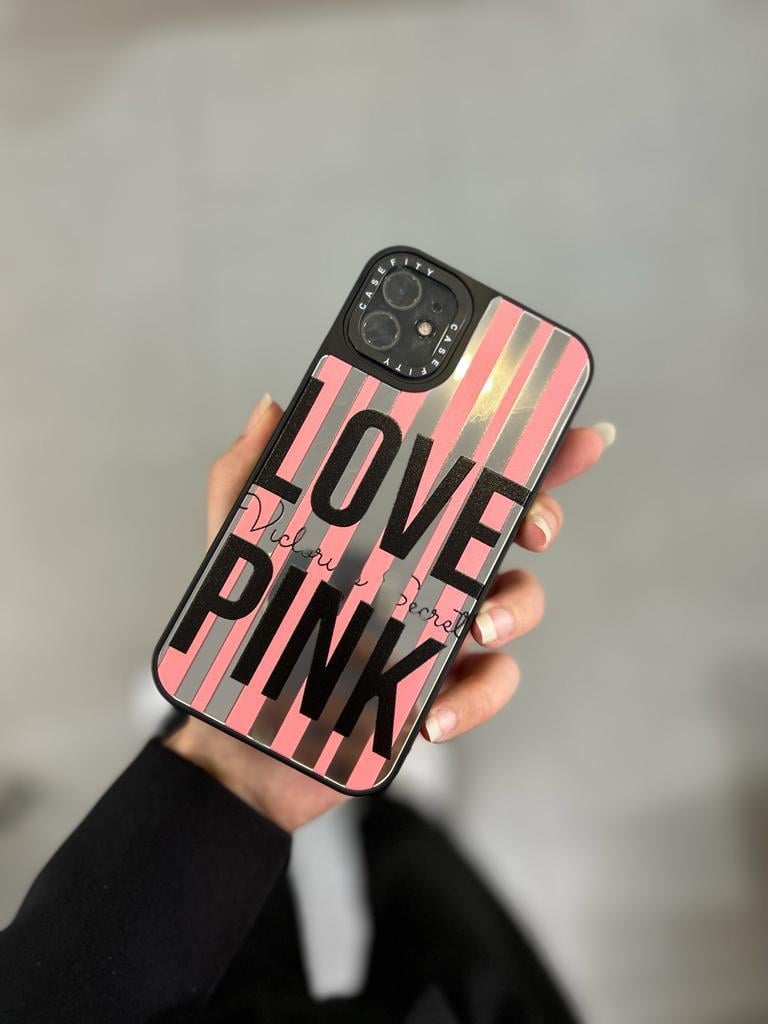 Love Pink Desenli Aynalı Telefon Kılıfı