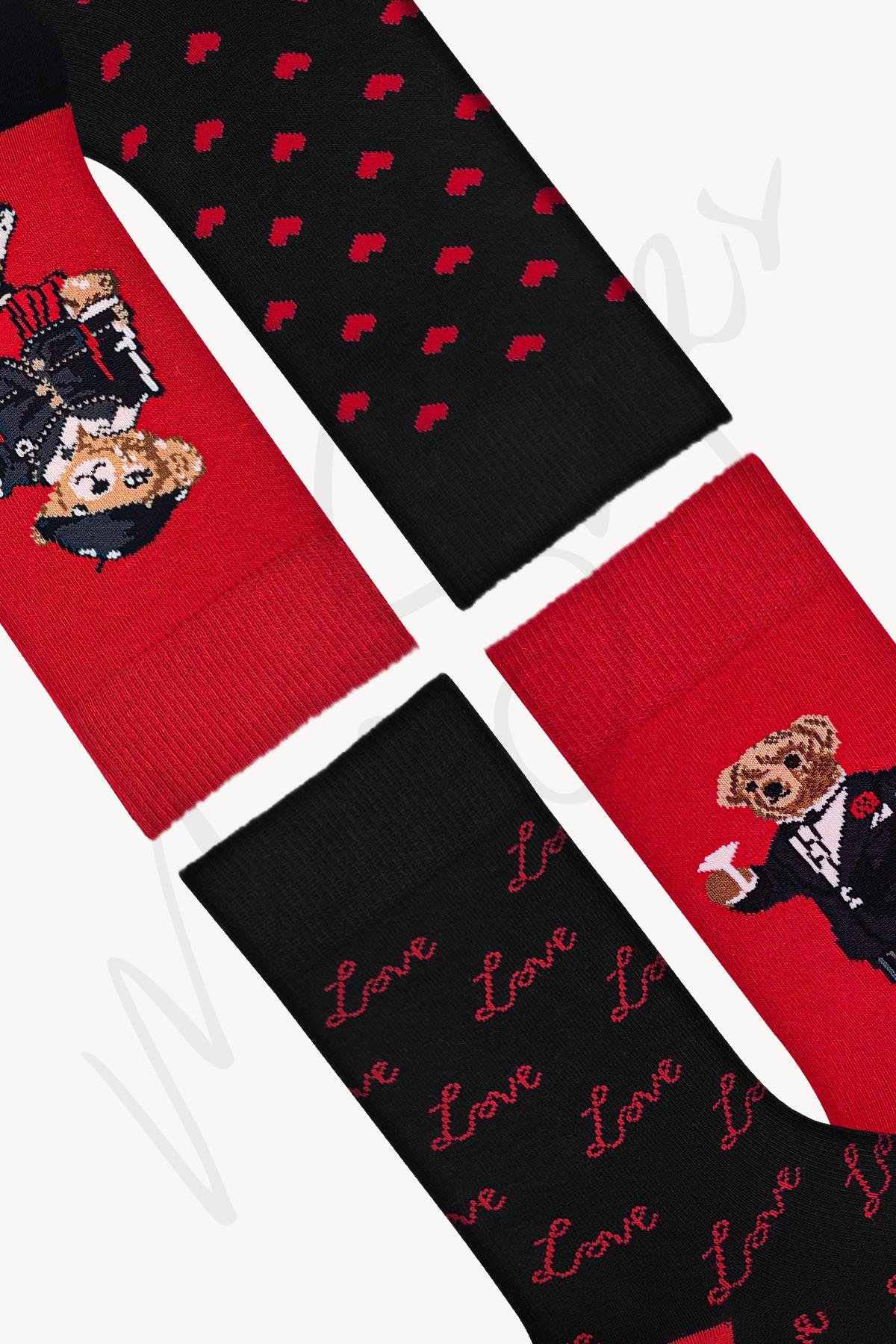 Mono Socks Hediye Kutulu 4'lü Teddy Bear Sevgililer Günü Çorabı