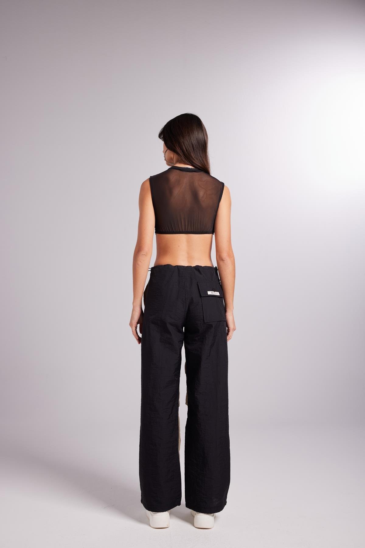 Bicolor Parachute Trousers Beige