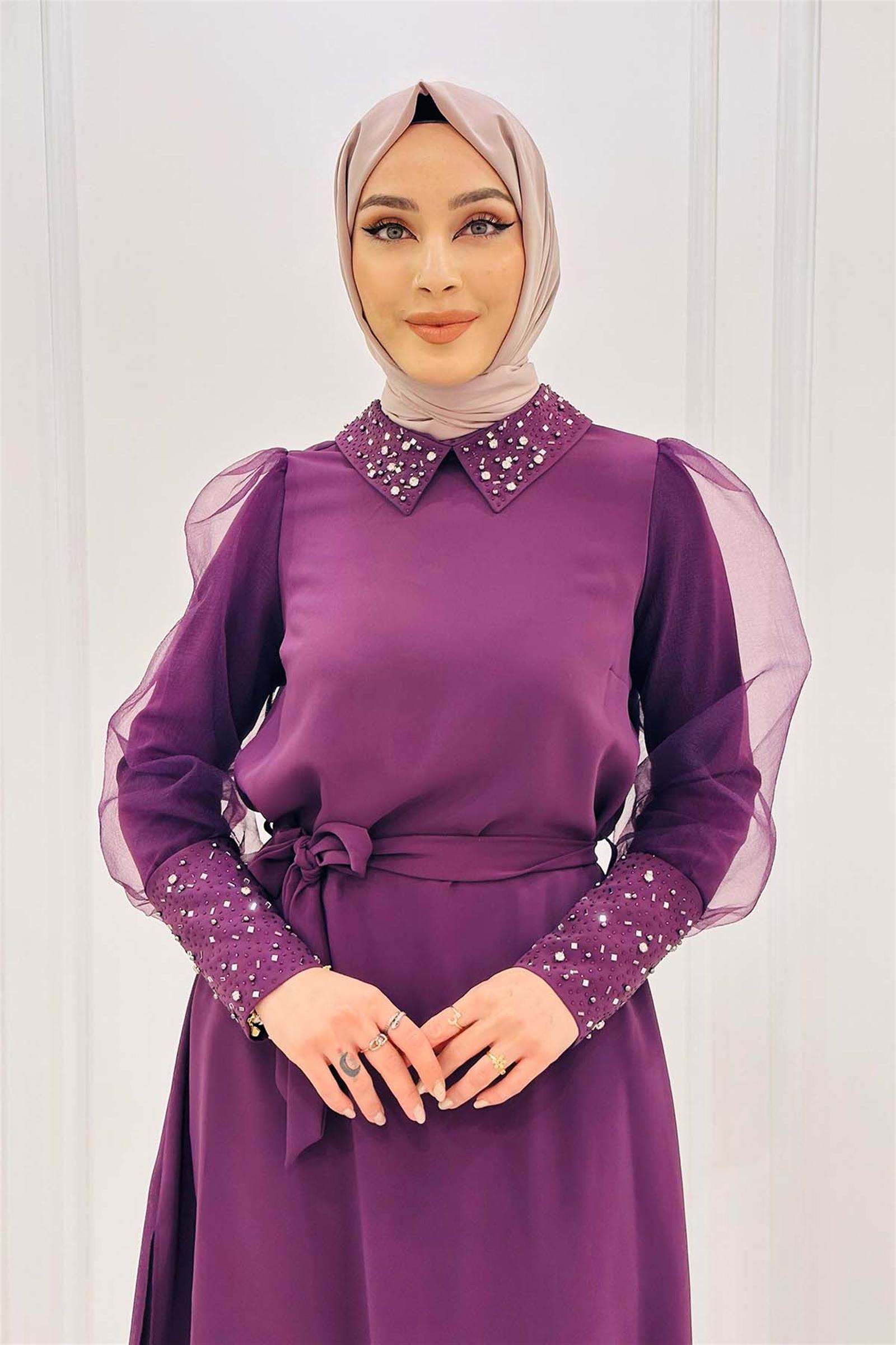 Kolu Tül Taş Detay Tunik 50221 Mürdüm