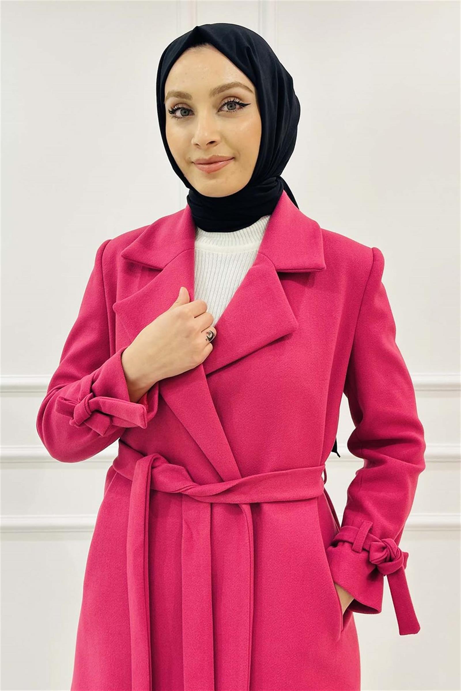Stilife Kol Dty Kaşe Kaban 5426 Fuşya