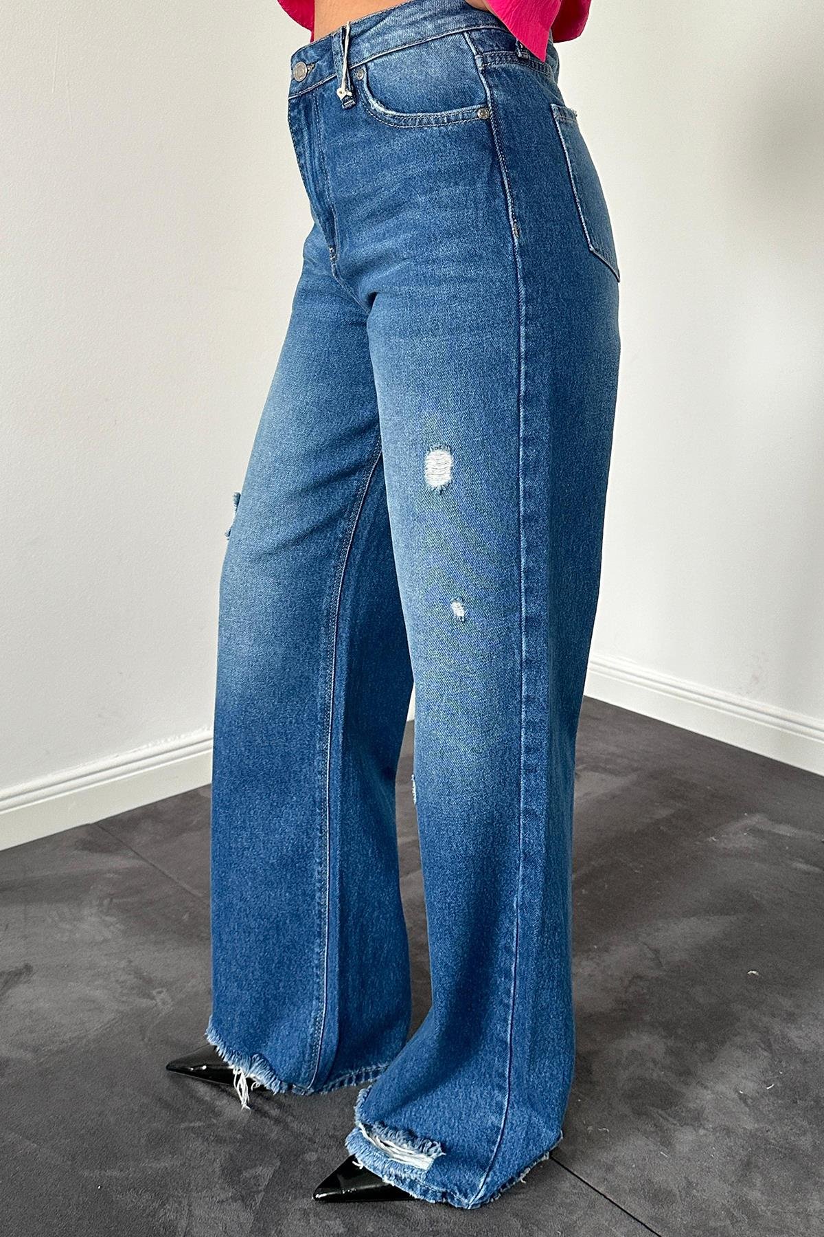 Palazzo Lazerli Jeans Pantolon Mavi elisafashionwoman