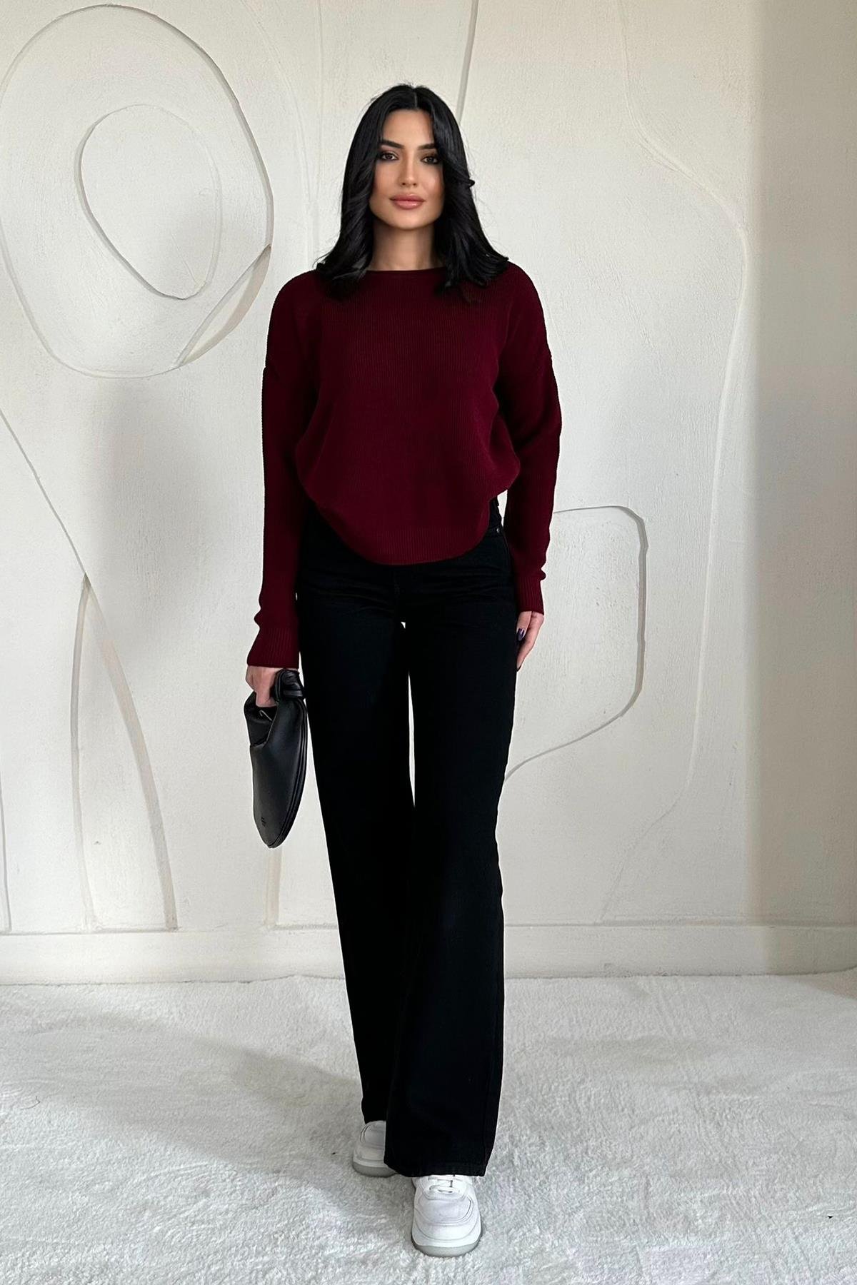 Wholesale Burgundy Knitted Sweater