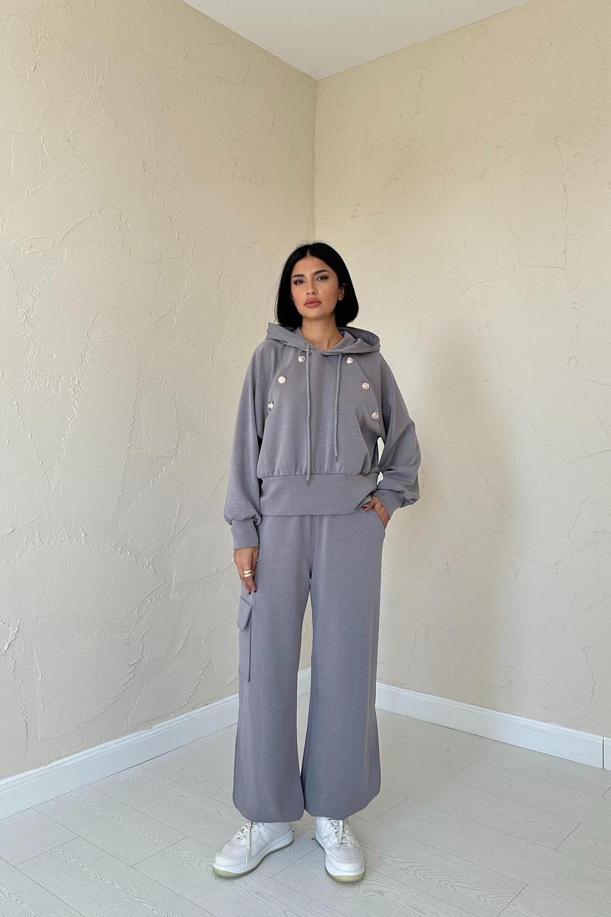 Wholesale Smoke Hooded Sweatshirt and Cargo Pants Set