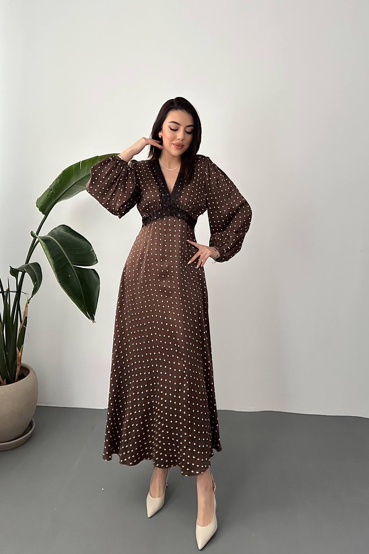 brown satin polka dot dress Zapakasa Women Dark Brown Satin Polka Dots Dress Short A-Line Ruched  Strapless Party Dress main image 1