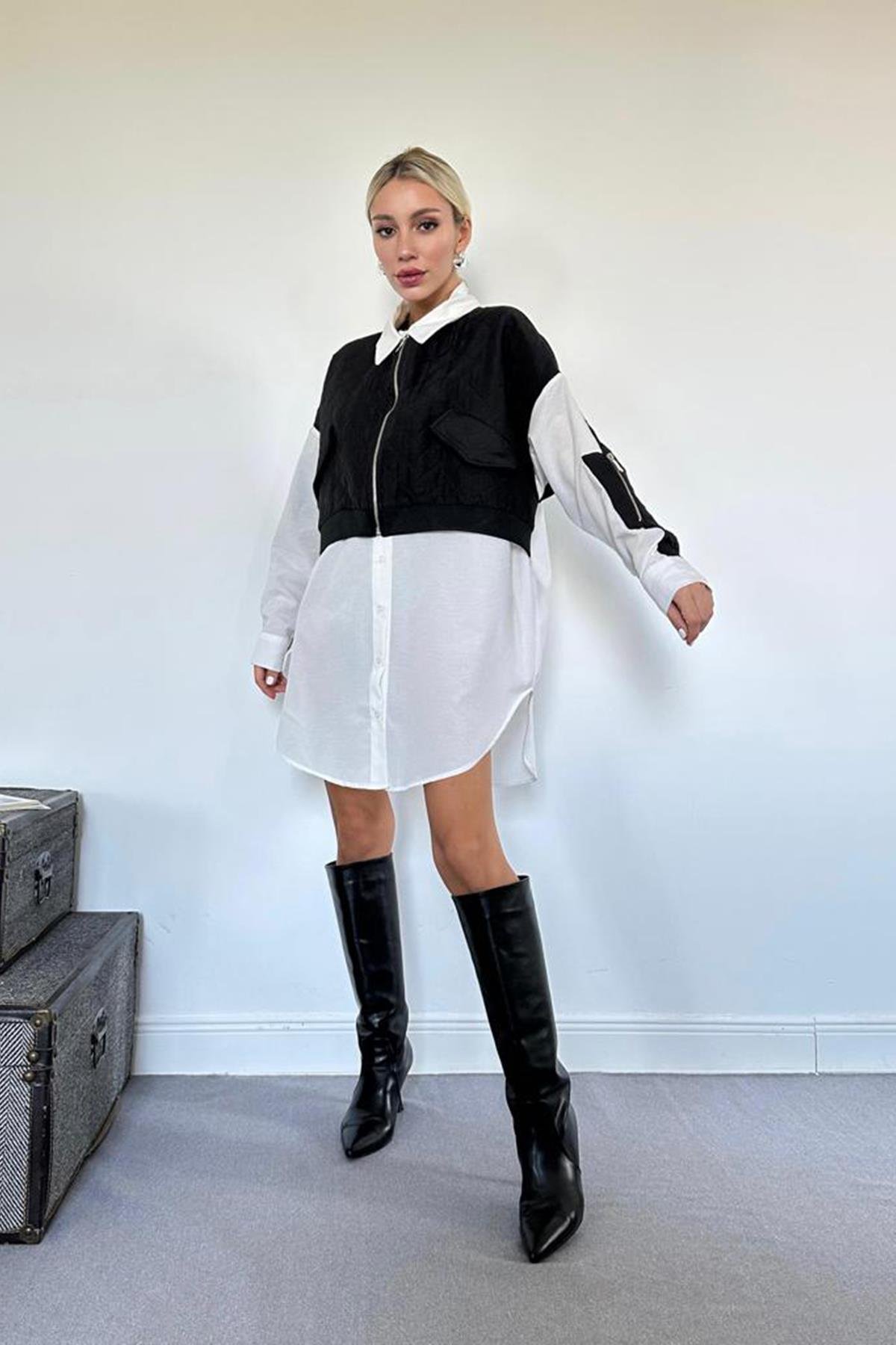 Wholesale Black Quilted Garnish Shirt