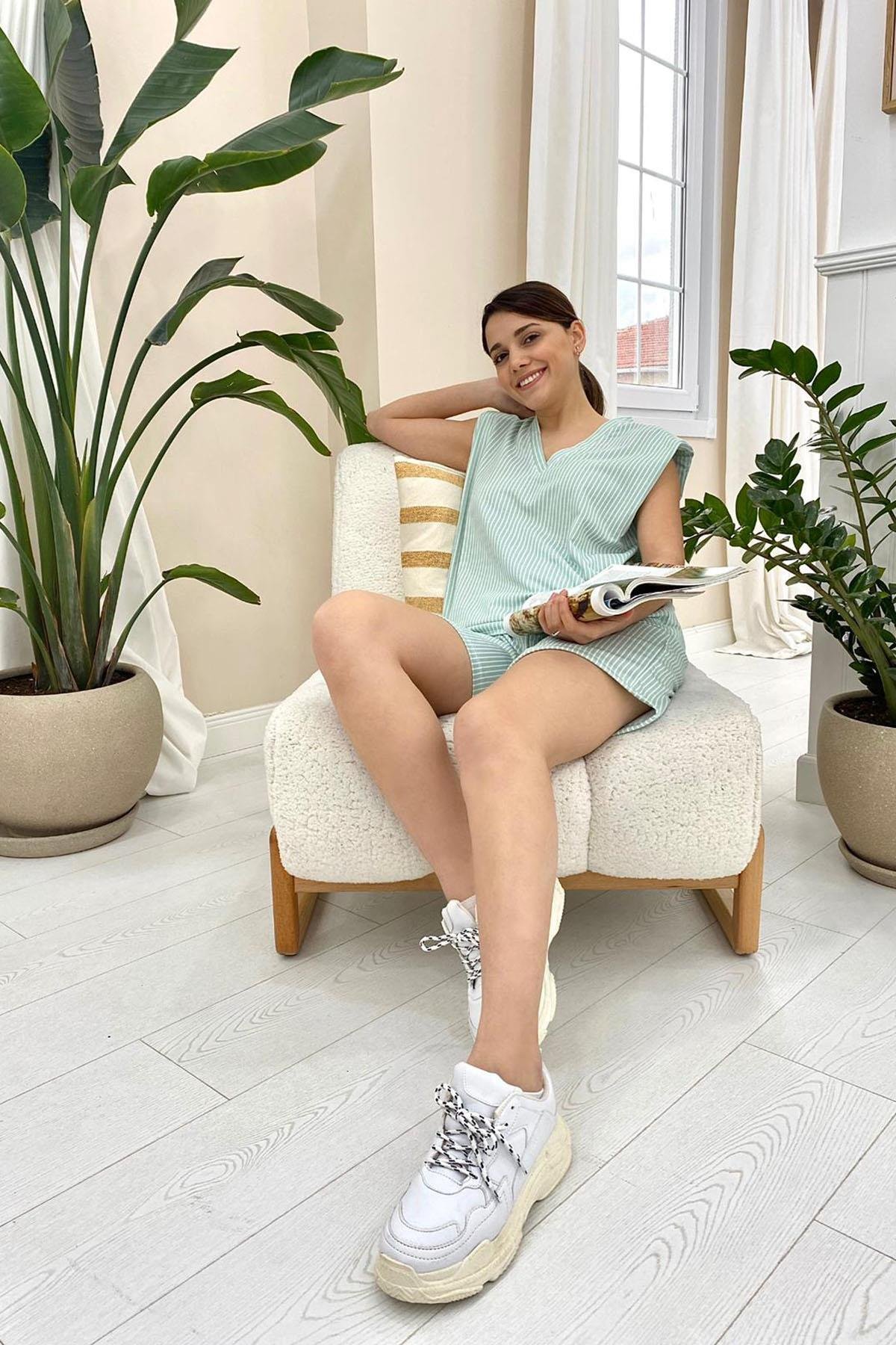 Wholesale Green Striped Shorts Set