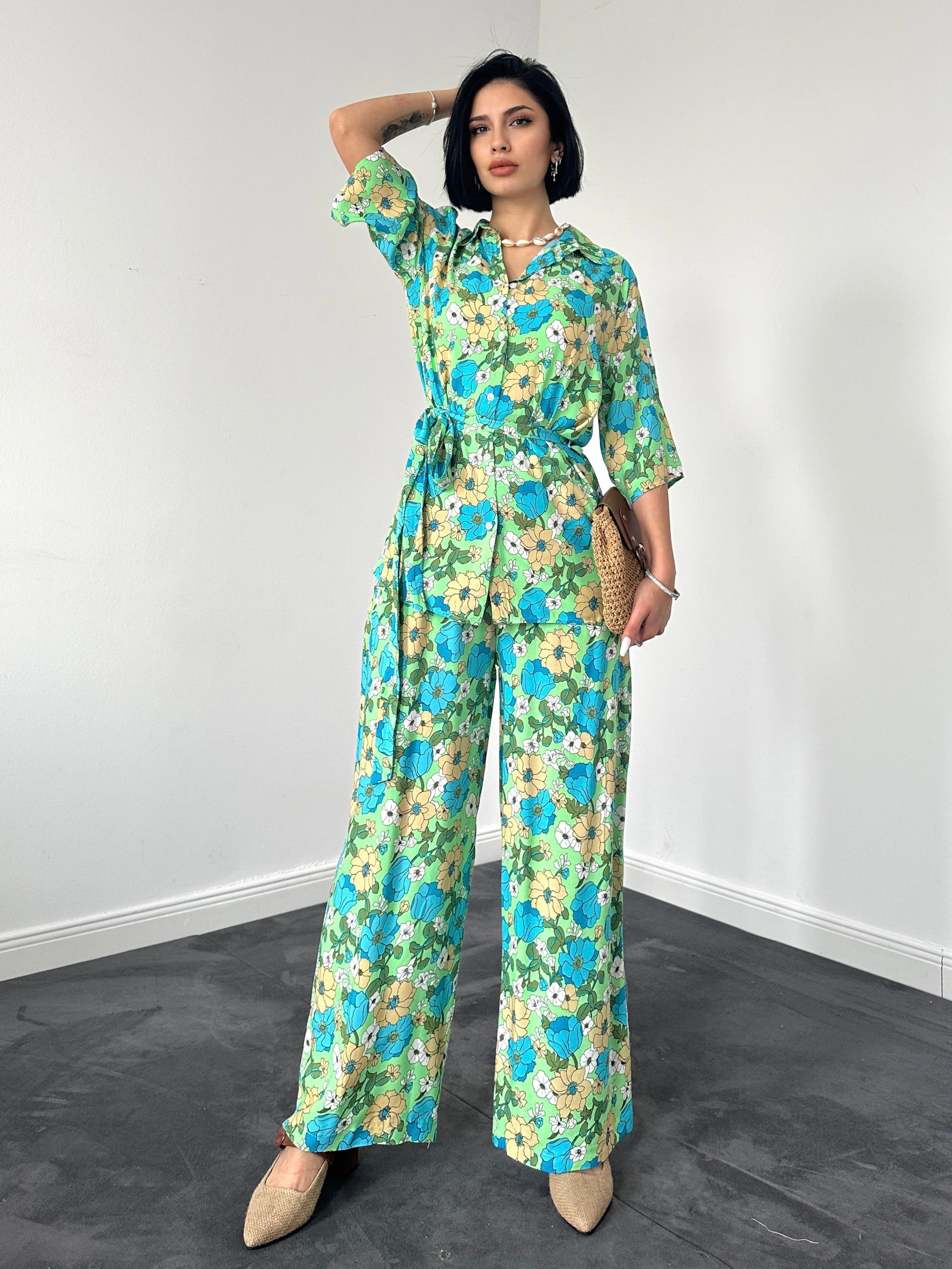 Wholesale Green Patterned Viscose Suit