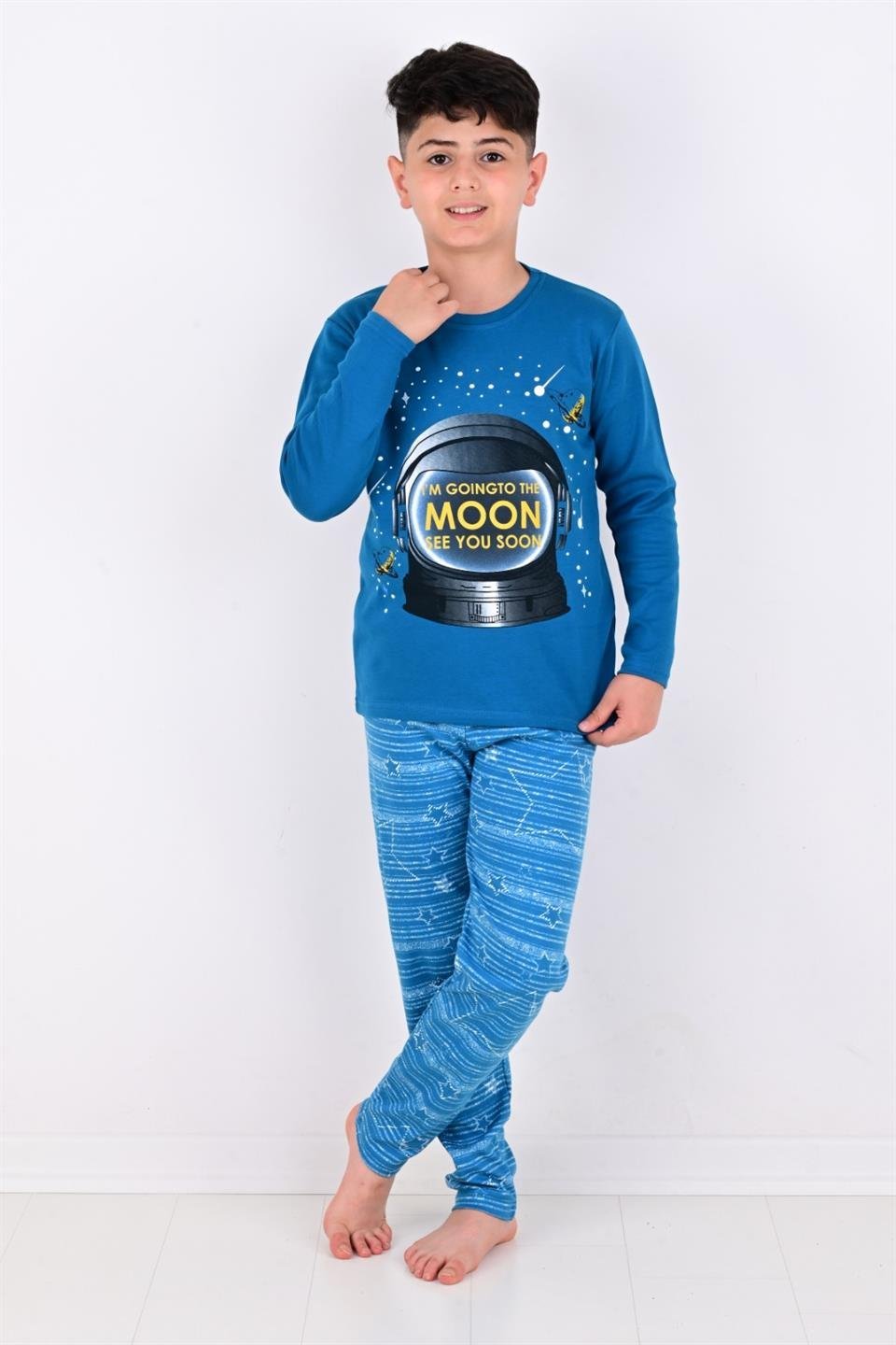 Erkek Çocuk Pijama Takimi Moon Uzun Kollu 1008 Pamuklu