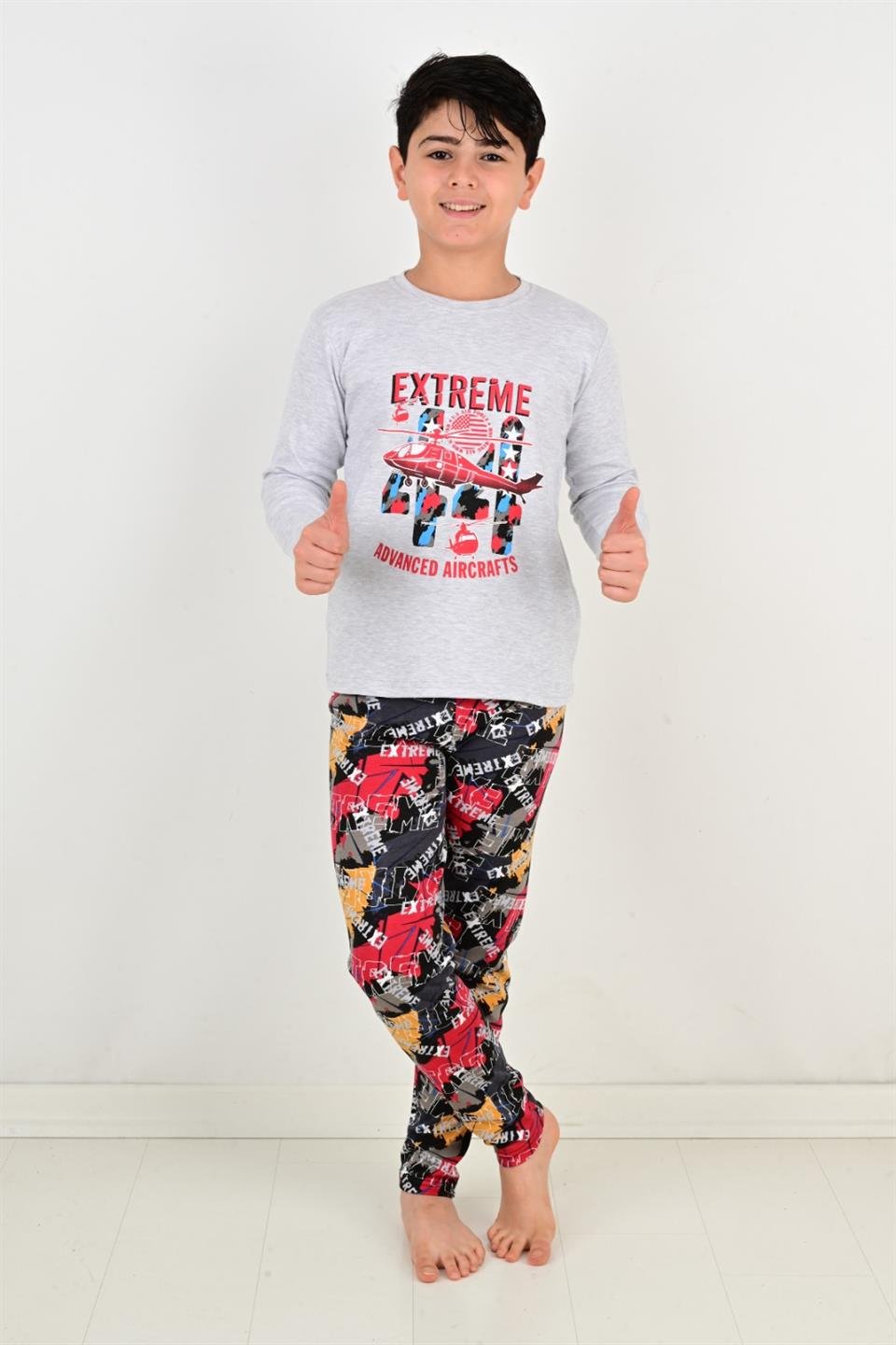 Erkek Çocuk Pijama Takımı Uzun Kollu Air Craft Pamuklu Kışlık