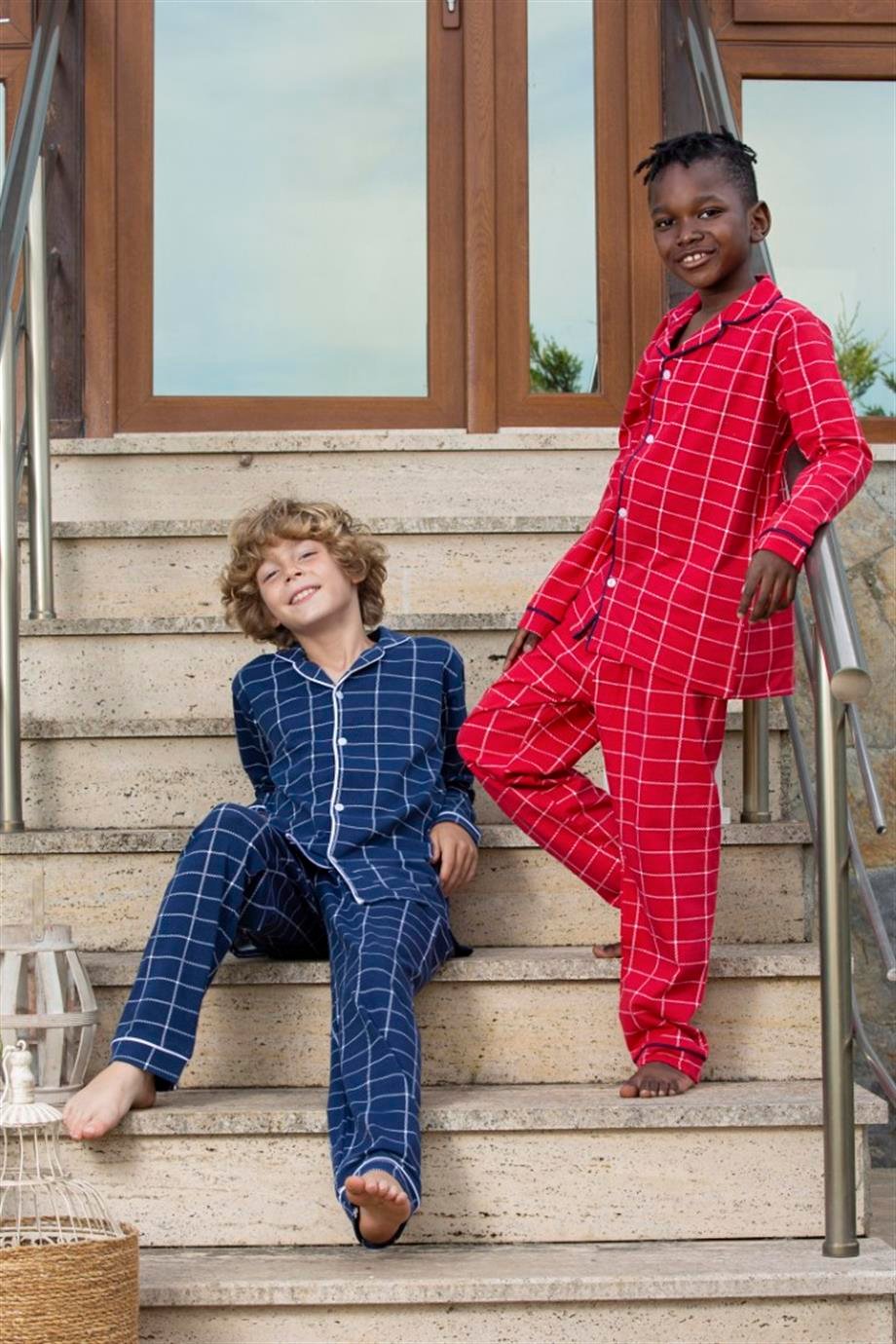 Erkek Çocuk Uzun Kollu Pijama Takımı Mia Kareli Lacivert