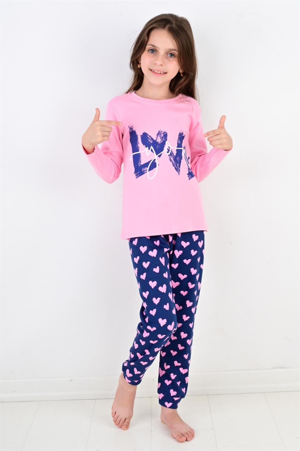 Kız Çocuk Pijama Takımı Uzun Kollu Love You Model