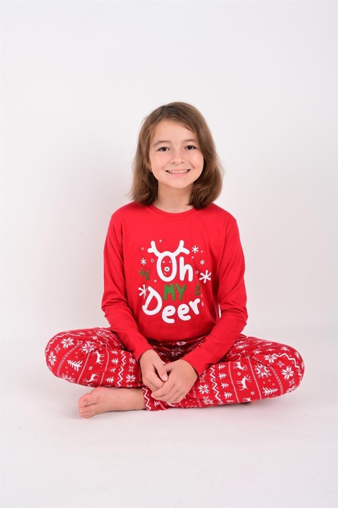 Kız / Erkek Çocuk Uzun Kollu Yılbaşı Temalı Pamuklu Pijama Takımı
