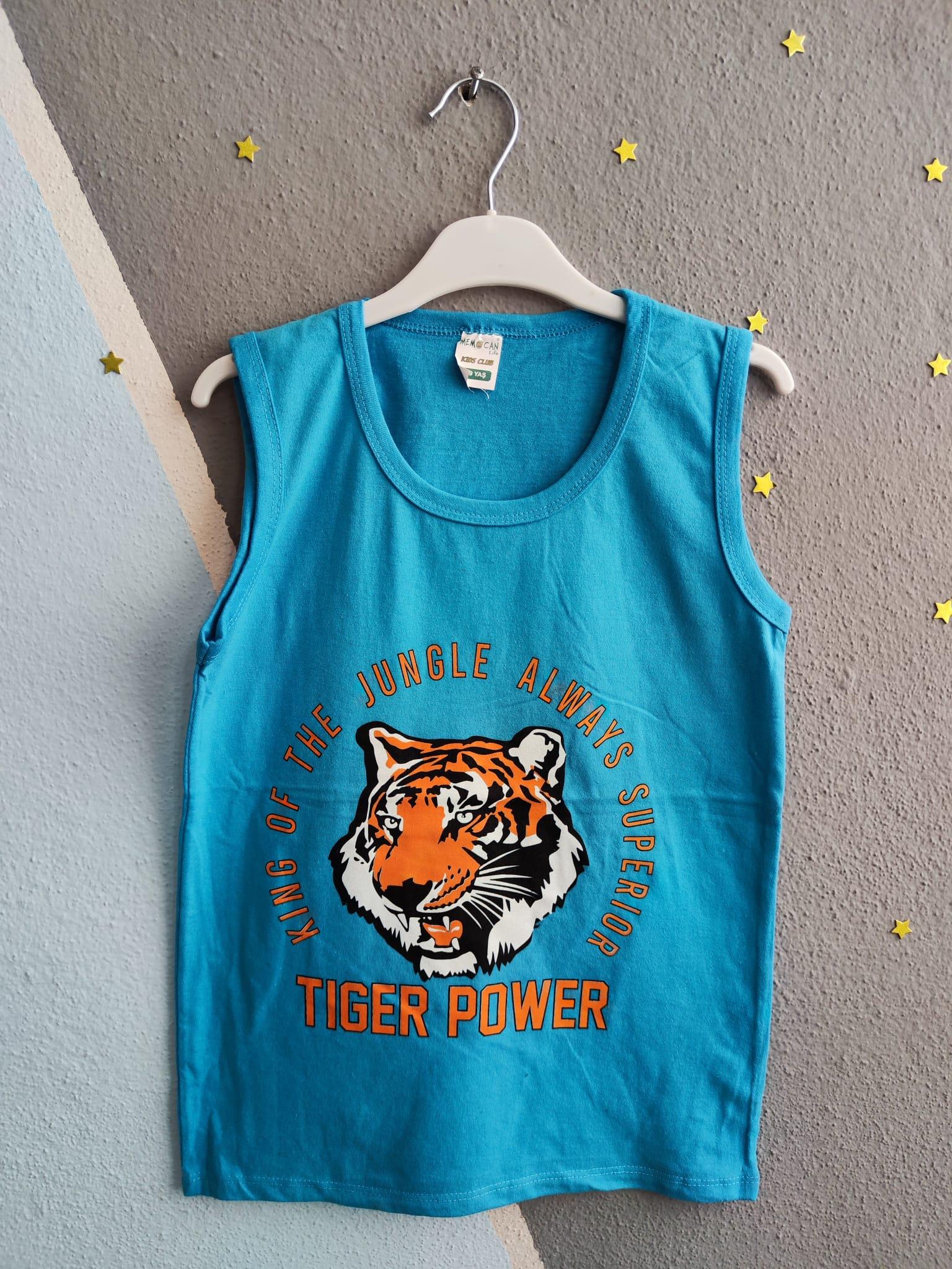 Tiger Power Bask l S f r Kol Erkek T shirt Mavi