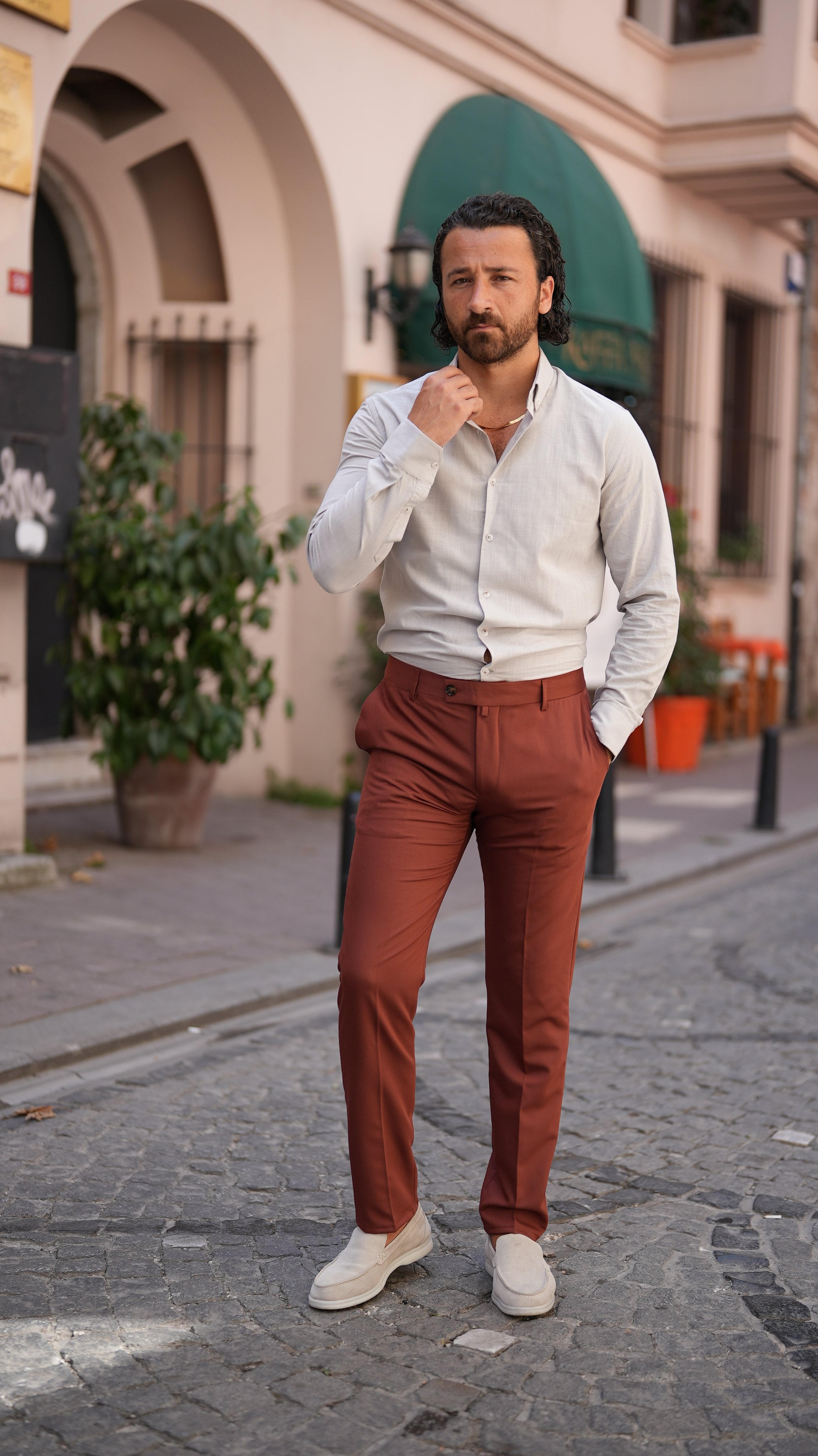 İtalyan Stil Slim Fit Erkek Pantolon-Kiremit