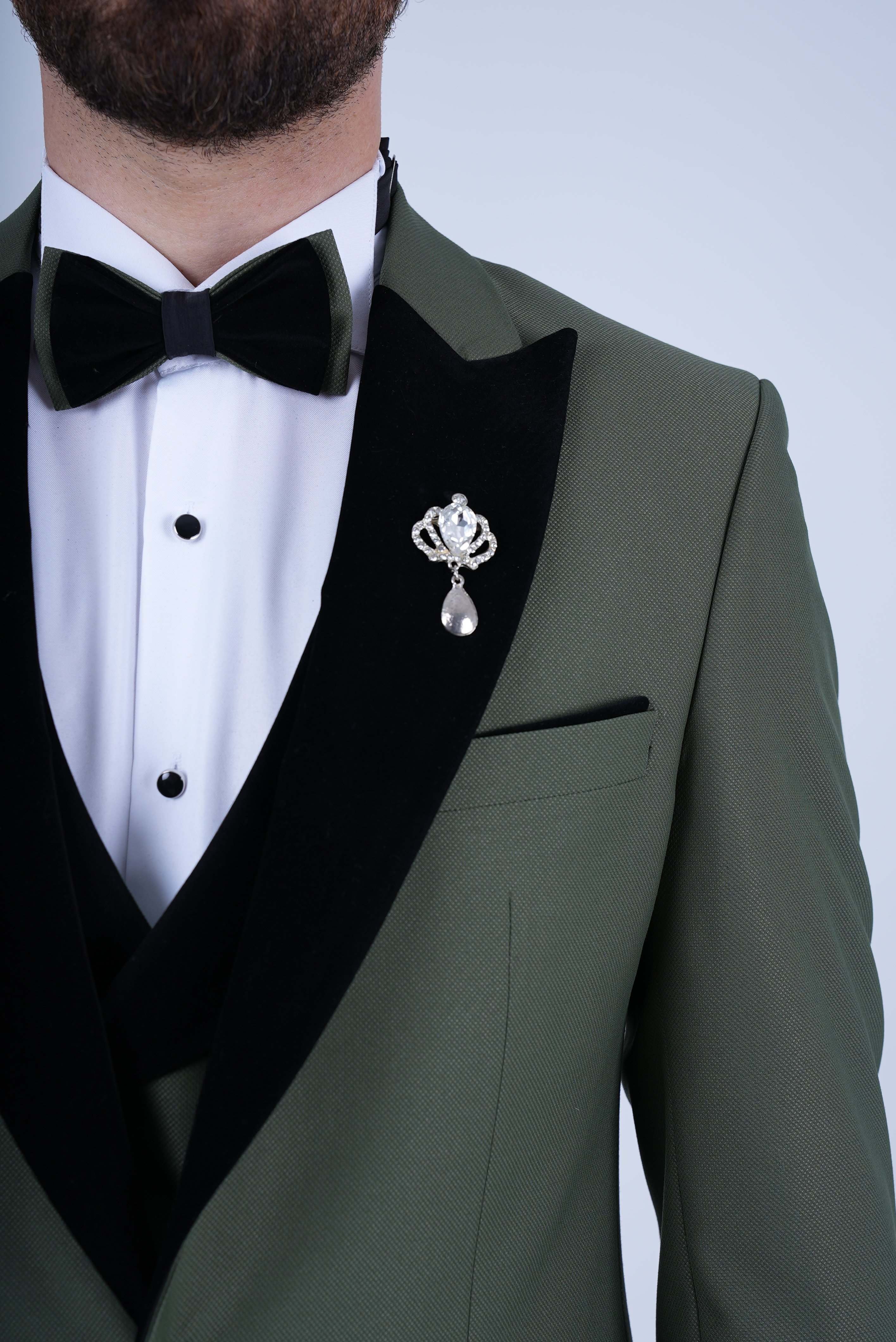 Slim Fit Tuxedo Groom Jacket Vest Pants Bowtie-Green PAREZ