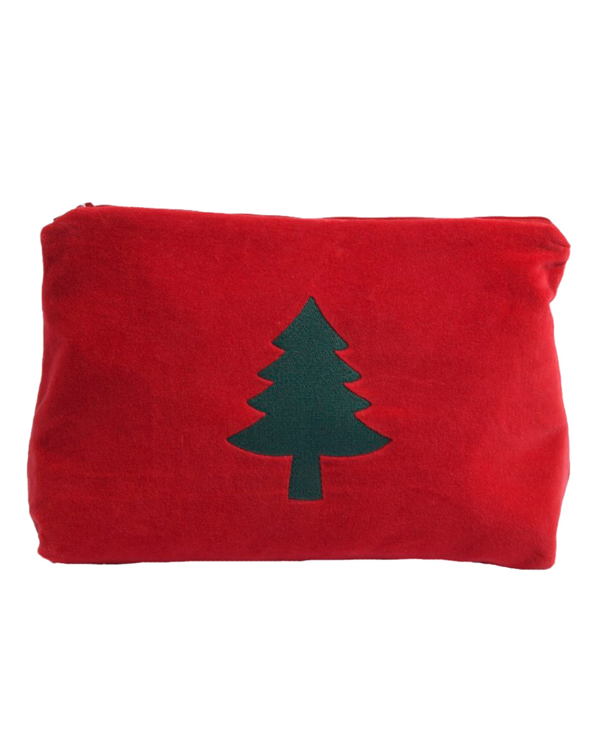 Kırmızı Kadife Çam Figürü Nakışlı Clutch Çanta
