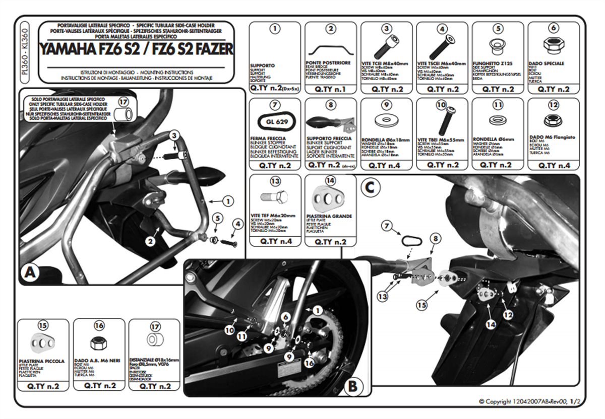 Kappa KL360 YAMAHA FZ6 S2 - FZ6 600 FAZER S2 (07-11) Yan Çanta