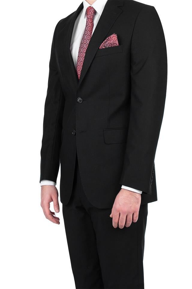 Siyah Gabardin Mono Yaka Astarlı 8 Drop Comfort Fit Rahat Kesim Takım Elbise  1001200006