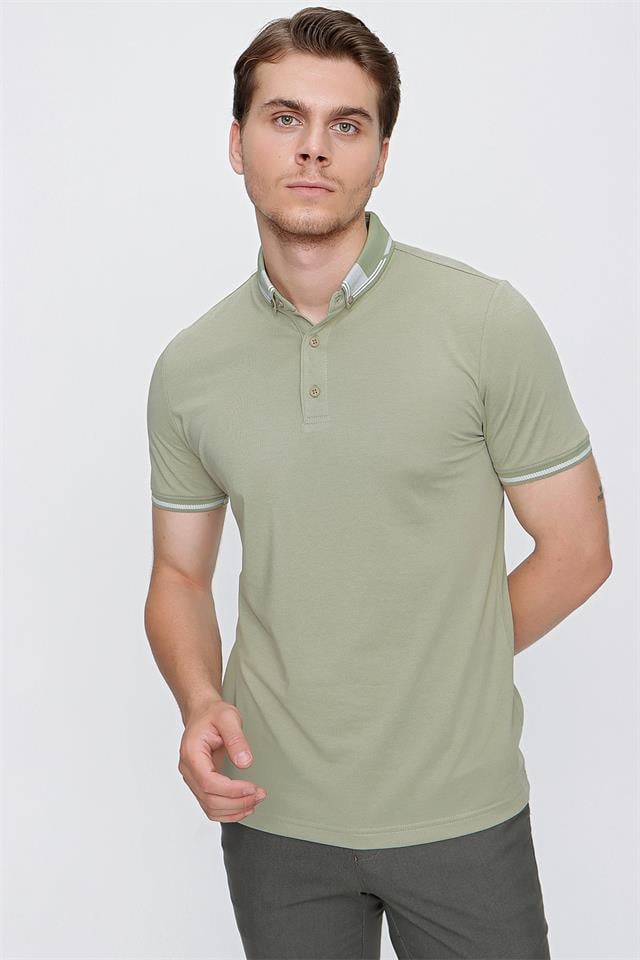 Açık Yeşil Kısa Kol Pike Polo Yaka Slim Fit Dar Kesim Klasik T-Shirt  1011220229
