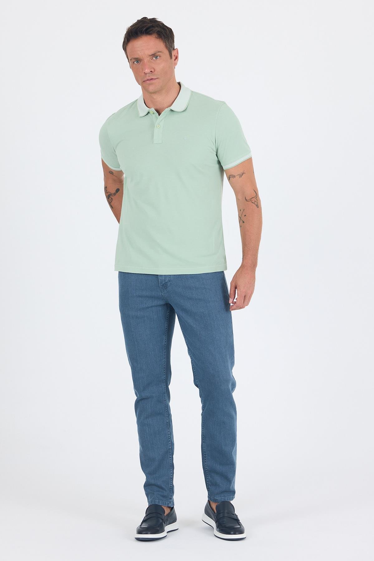 Yeşil Polo Yaka Kısa Kol Cepsiz Slim Fit :%100 Pamuk Tişört 1011250182